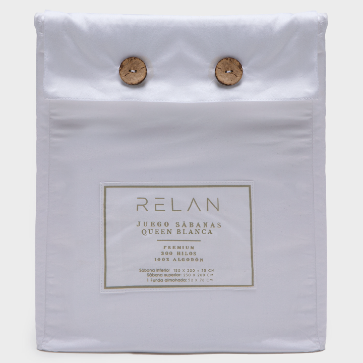 Juego de Sabanas Queen / Sábanas Blancas Relan 1000 Hilos-5