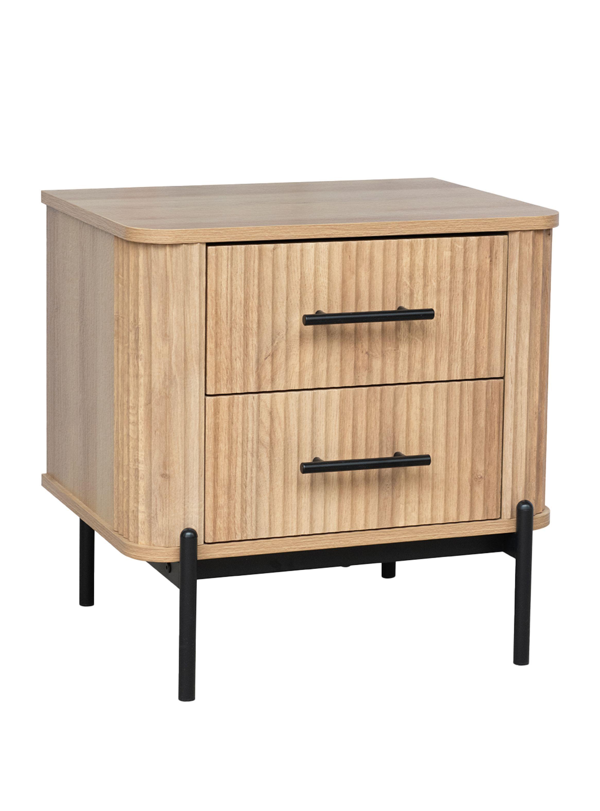 Velador Drift Relan Diseño Acanalador Con 2 Cajones Color Café Claro y Negro-0