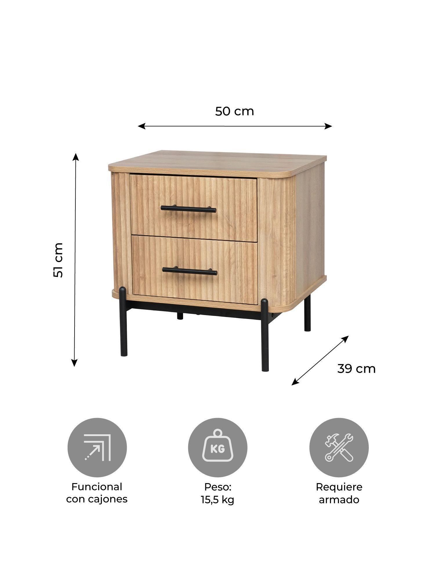 Velador Drift Relan Diseño Acanalador Con 2 Cajones Color Café Claro y Negro-2