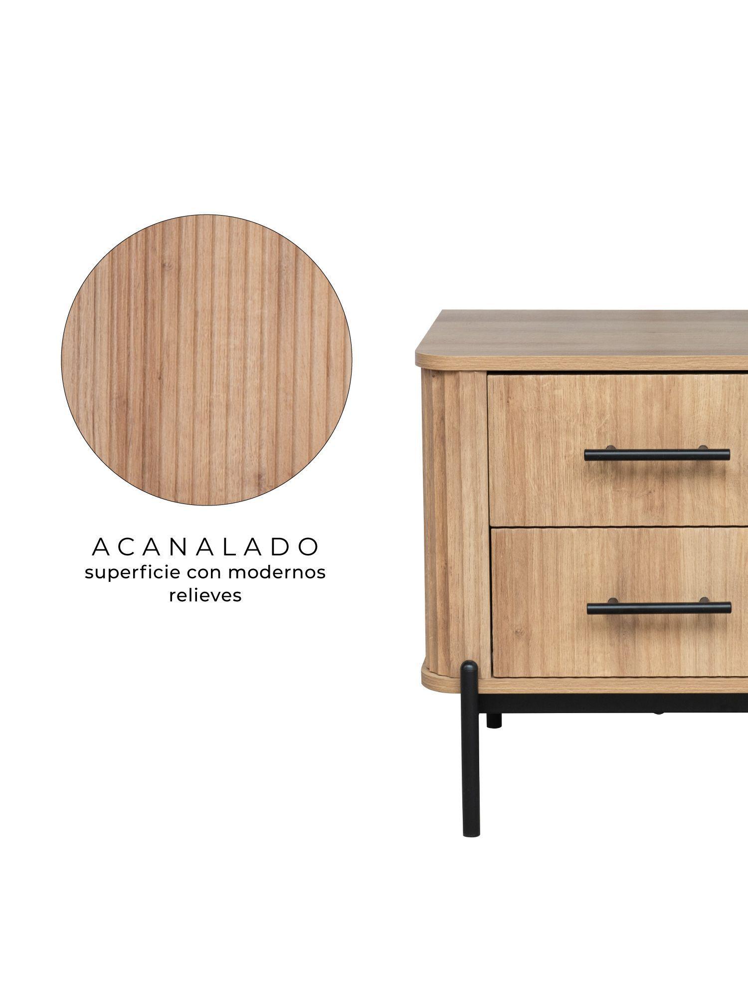 Velador Drift Relan Diseño Acanalador Con 2 Cajones Color Café Claro y Negro-3