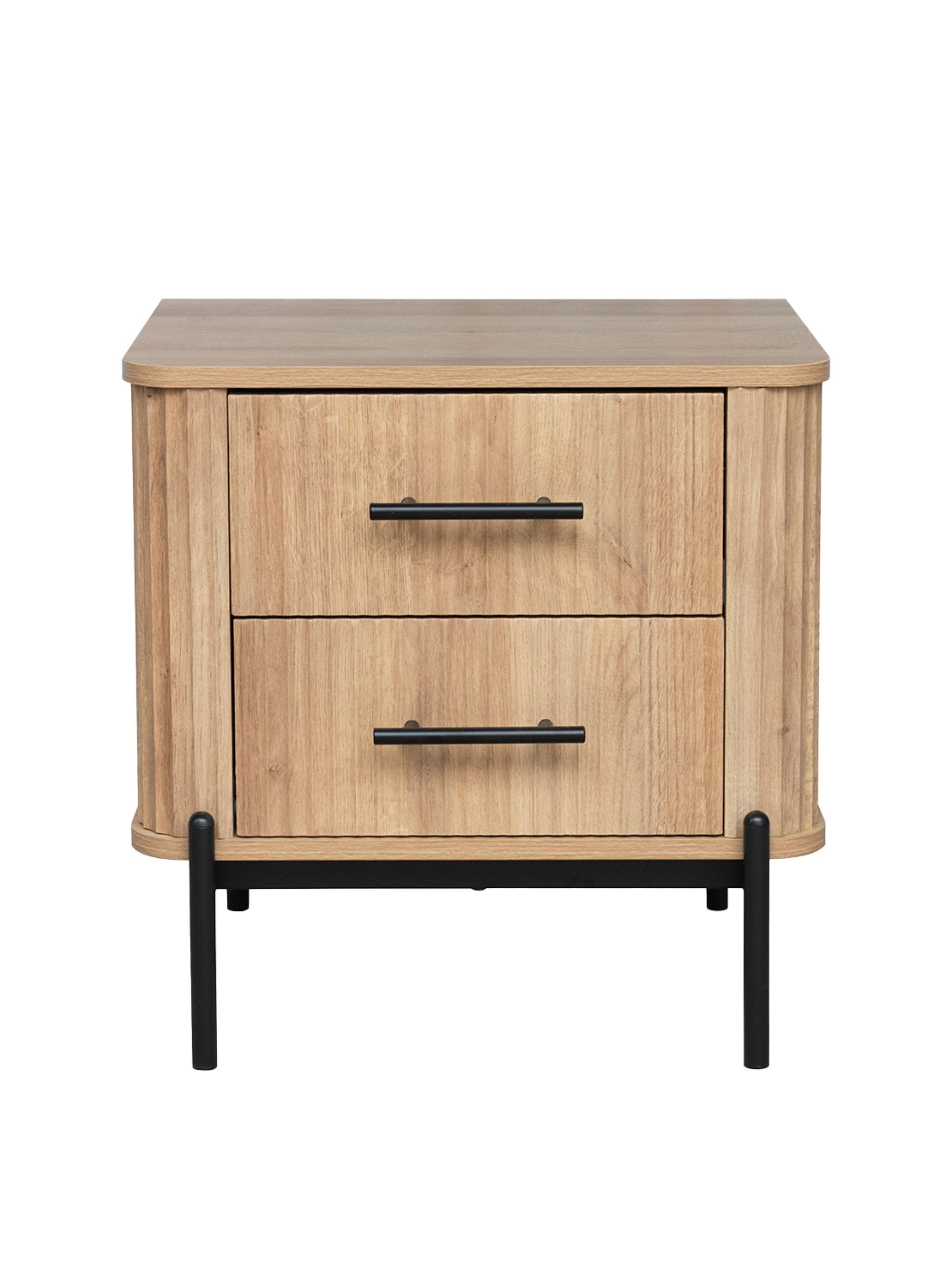 Velador Drift Relan Diseño Acanalador Con 2 Cajones Color Café Claro y Negro-4