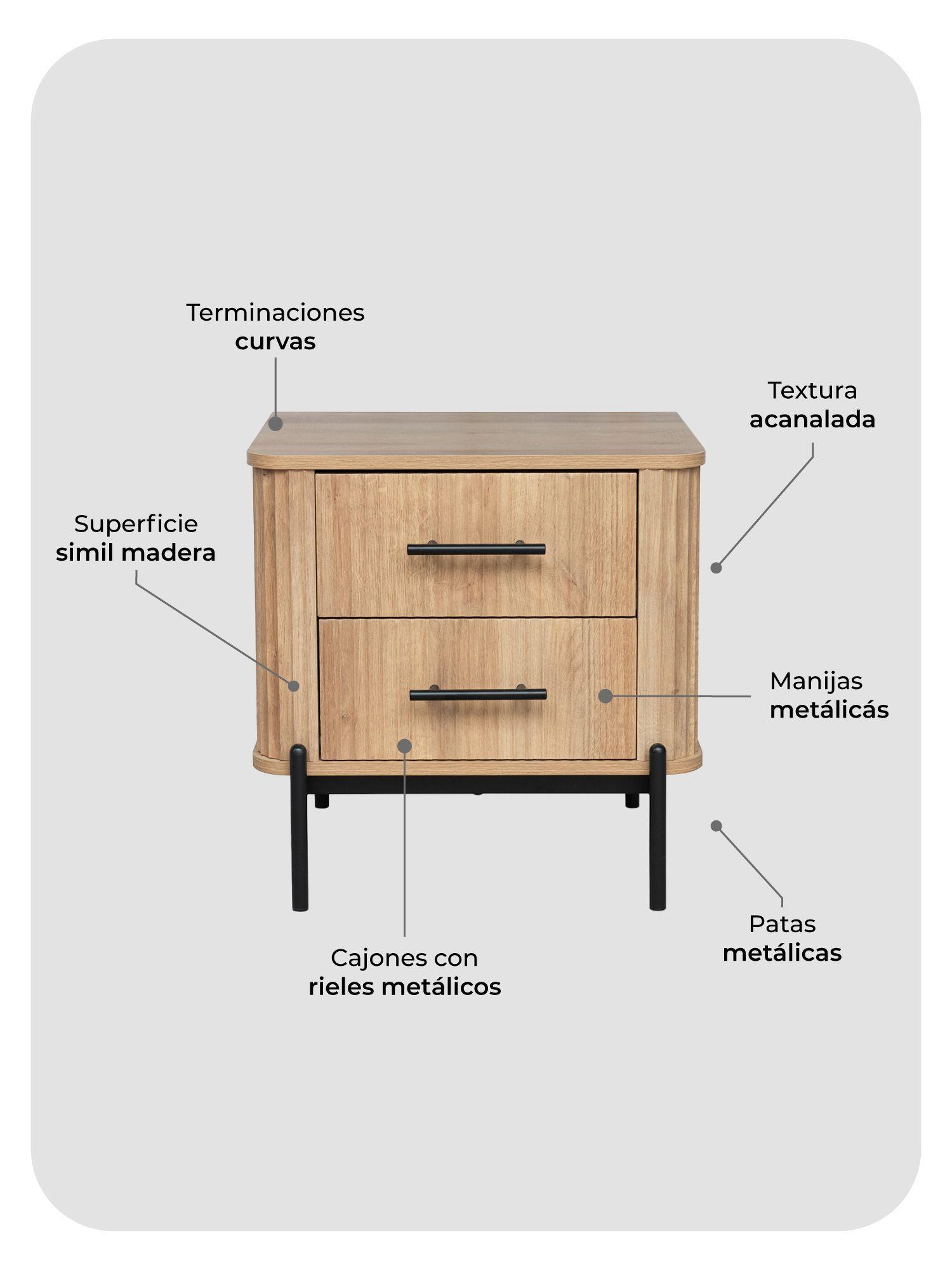 Velador Drift Relan Diseño Acanalador Con 2 Cajones Color Café Claro y Negro-5