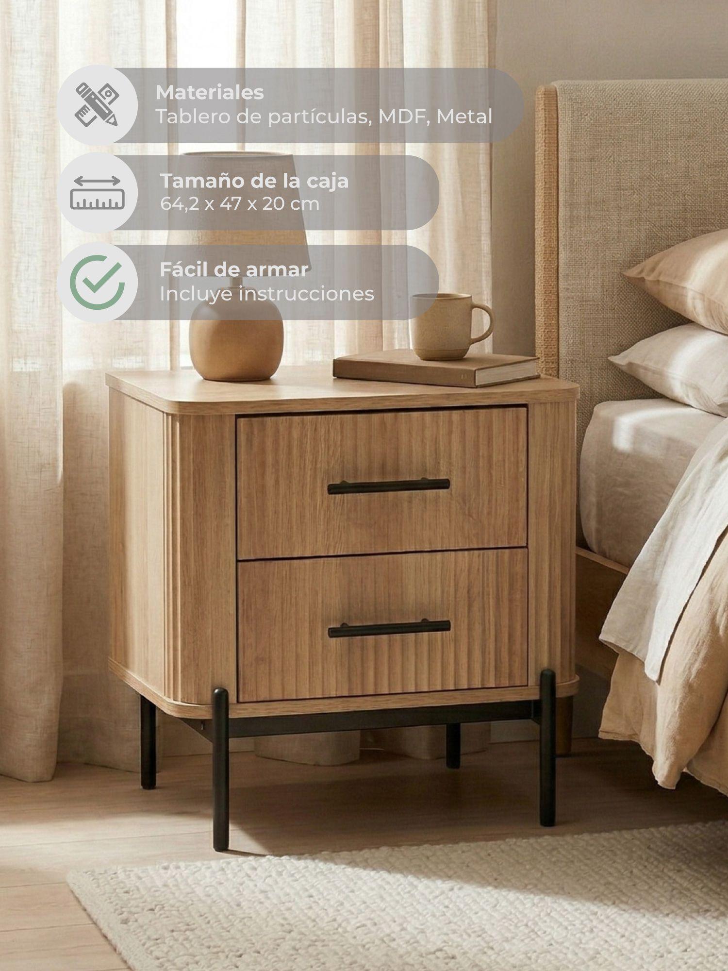 Velador Drift Relan Diseño Acanalador Con 2 Cajones Color Café Claro y Negro-6