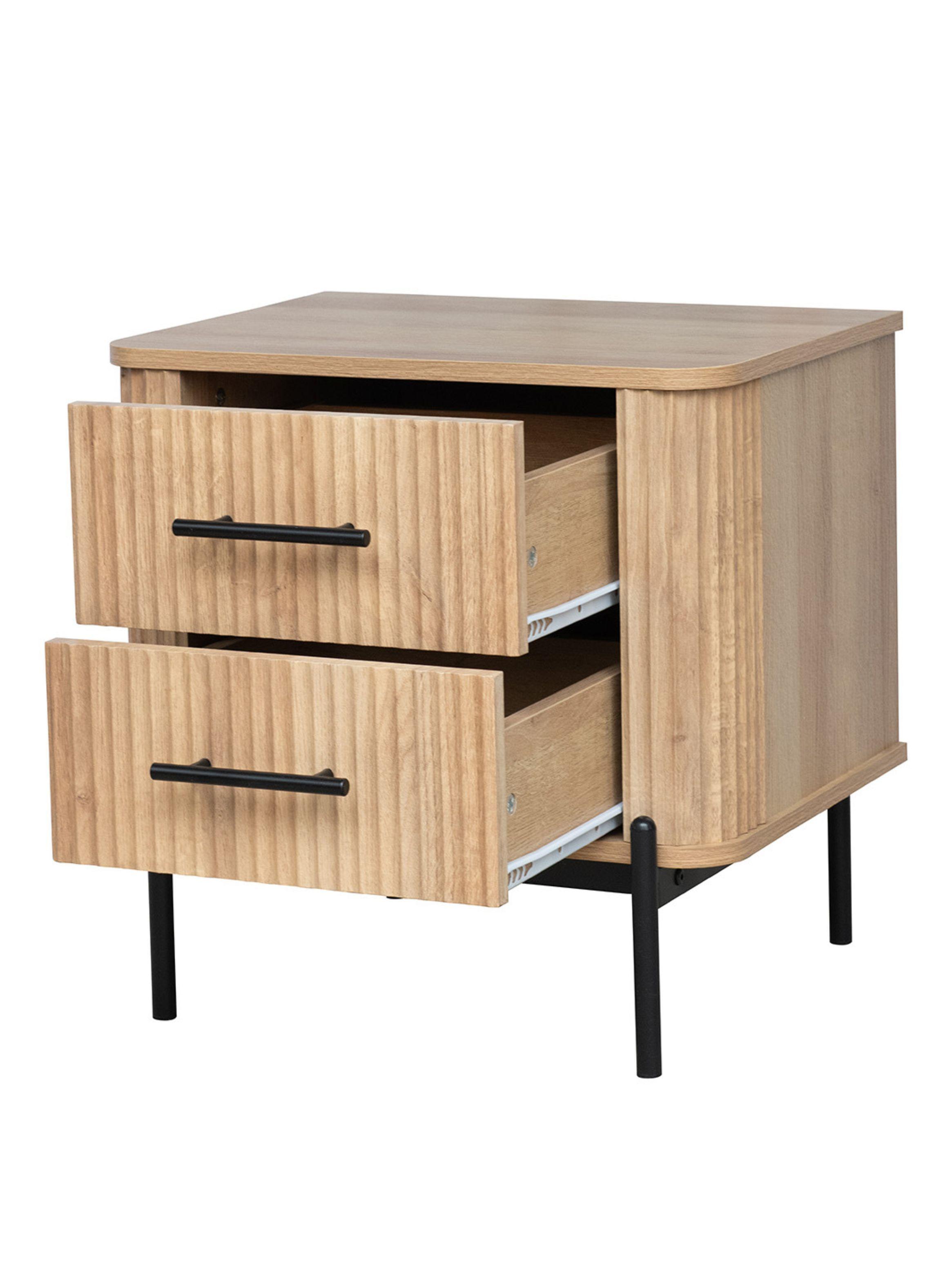 Velador Drift Relan Diseño Acanalador Con 2 Cajones Color Café Claro y Negro-7