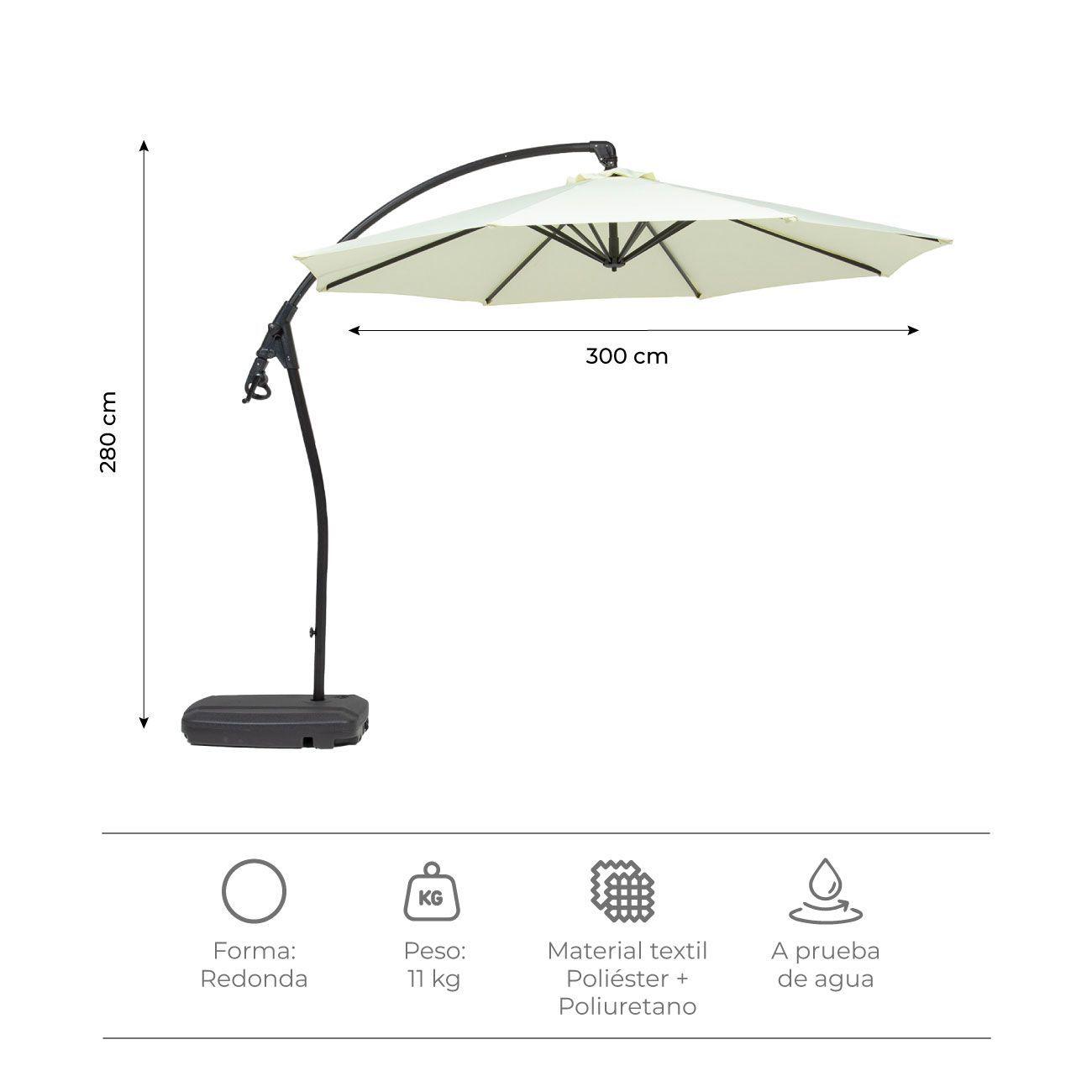 Quitasol Lateral Con Base Relan Sombrilla Manivela 300Cm-3