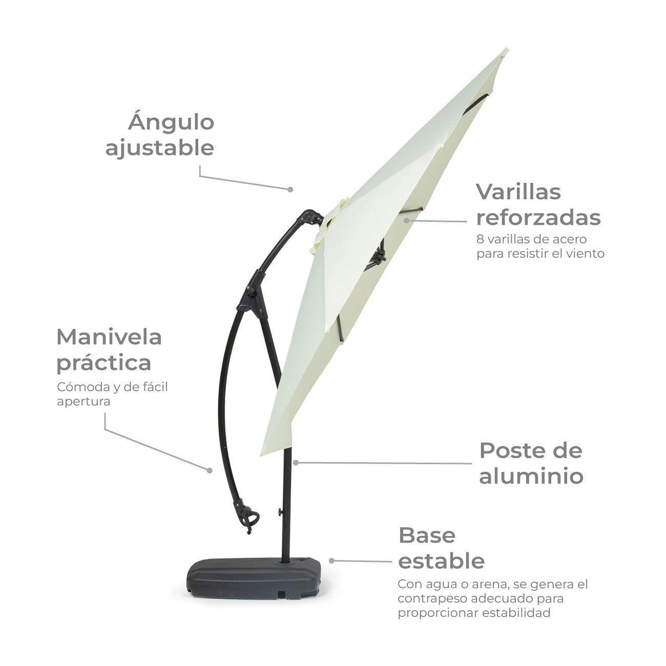 Quitasol Lateral Con Base Relan Sombrilla Manivela 300Cm-3