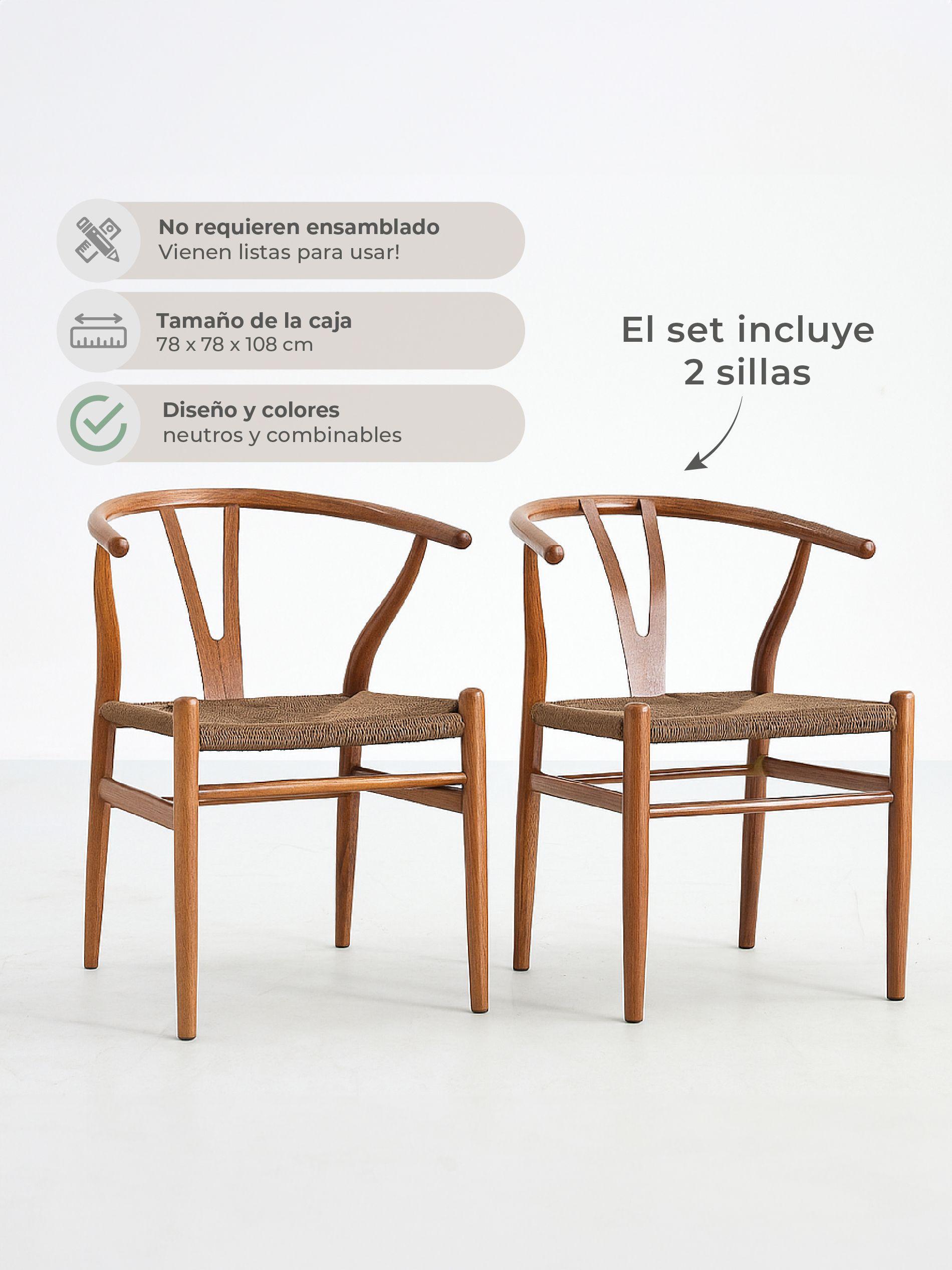 Set 2 Sillas de Comedor Wishbone Relan Makati Acero Ratán-2
