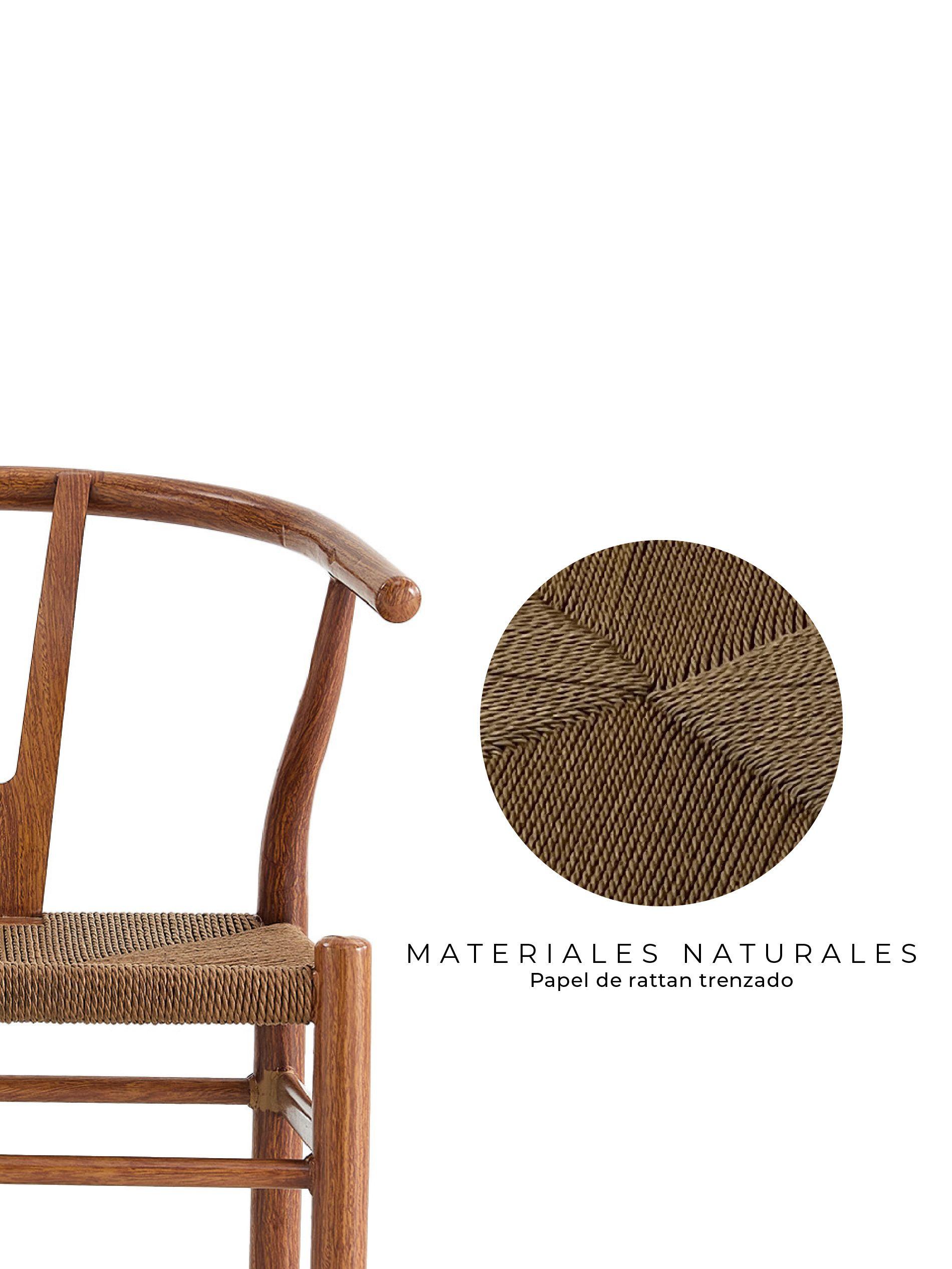 Set 2 Sillas de Comedor Wishbone Relan Makati Acero Ratán-5