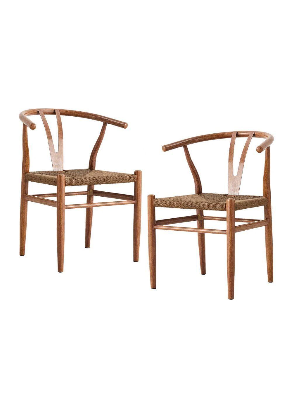 Set 2 Sillas de Comedor Wishbone Relan Makati Acero Ratán-0