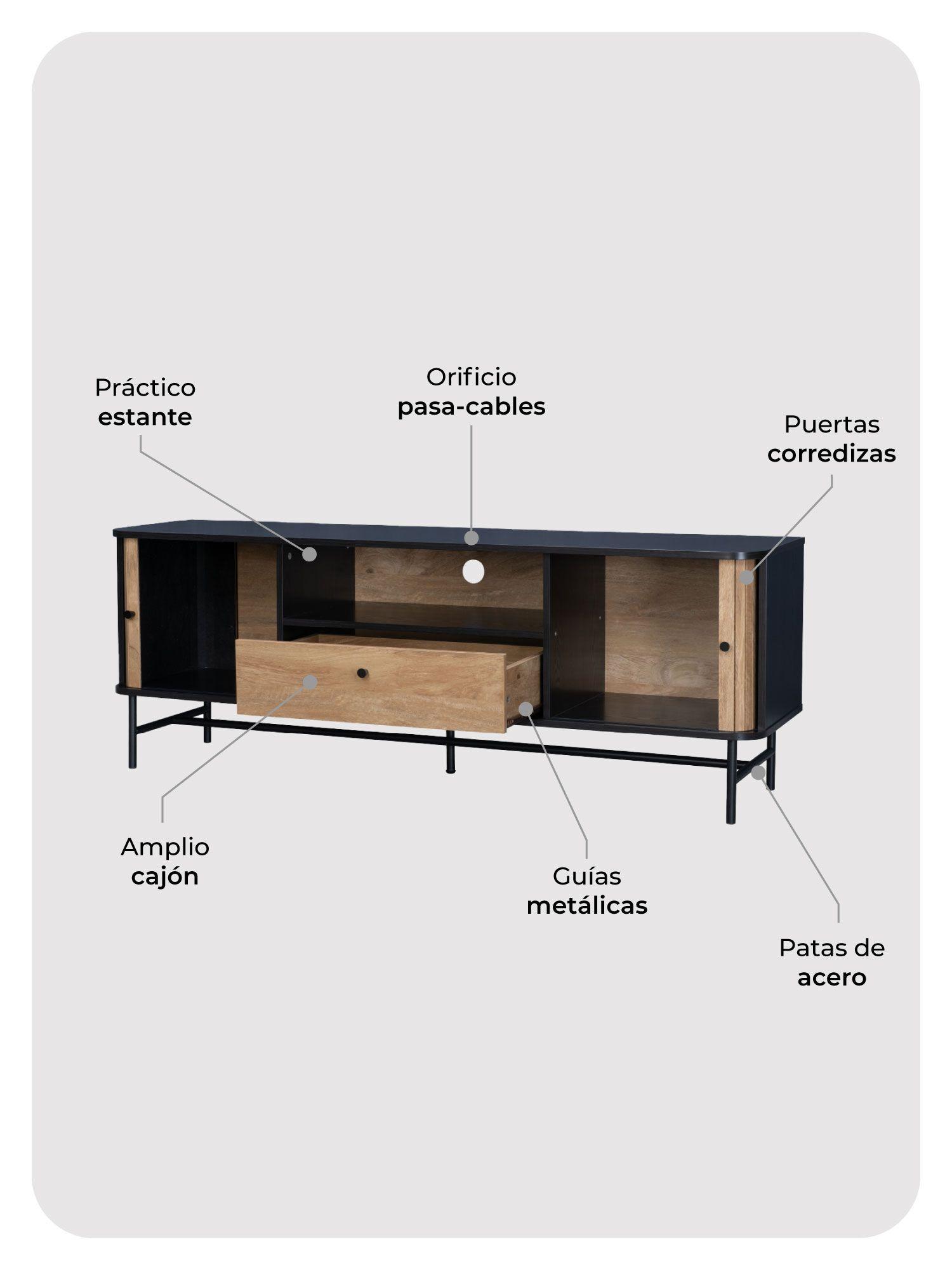 Rack de TV Top Living Charcoal con Puertas Corredizas-4