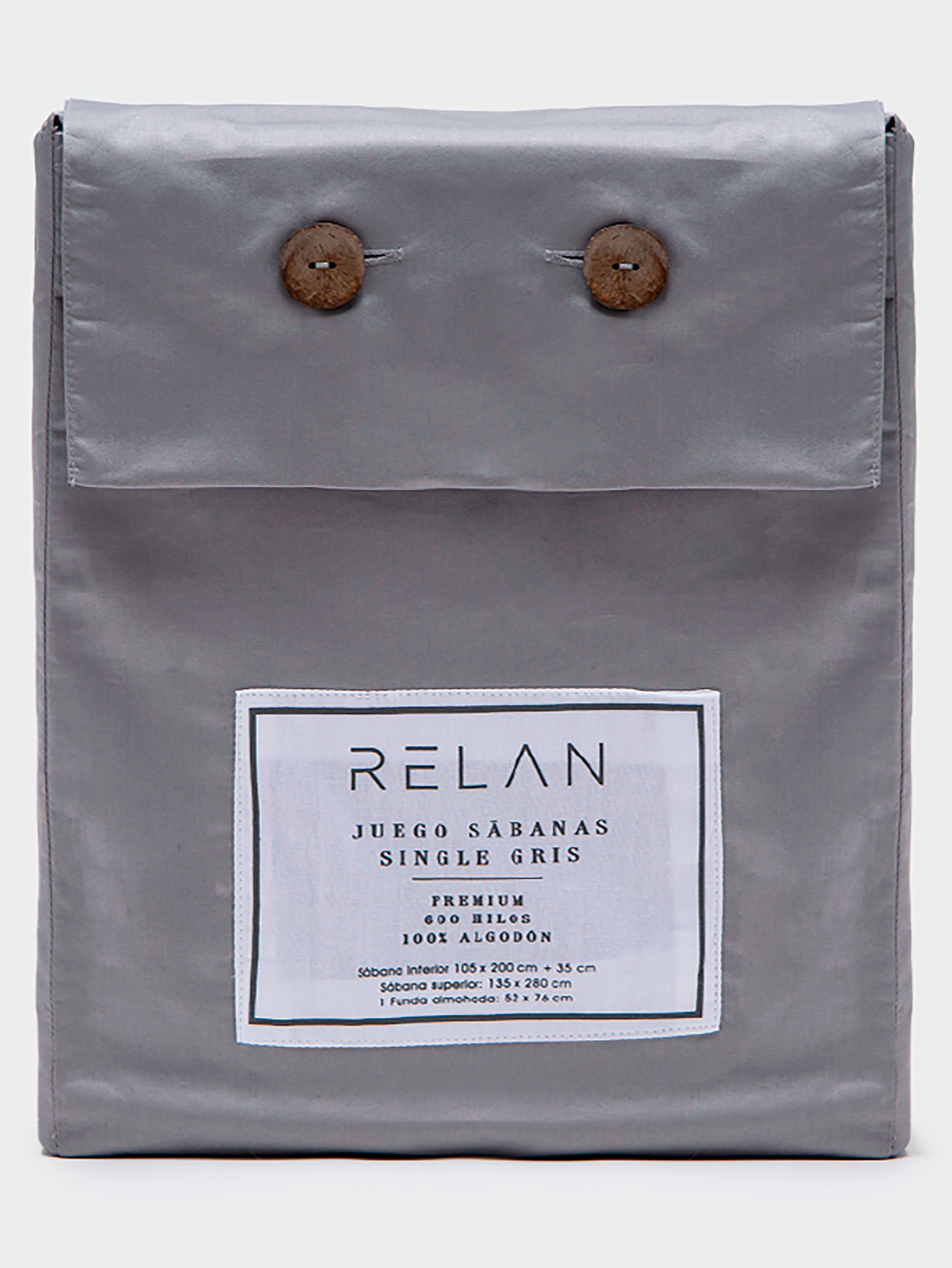 Juego de Sábanas 300 Hilos Gris 1,5 Plazas Relan-4