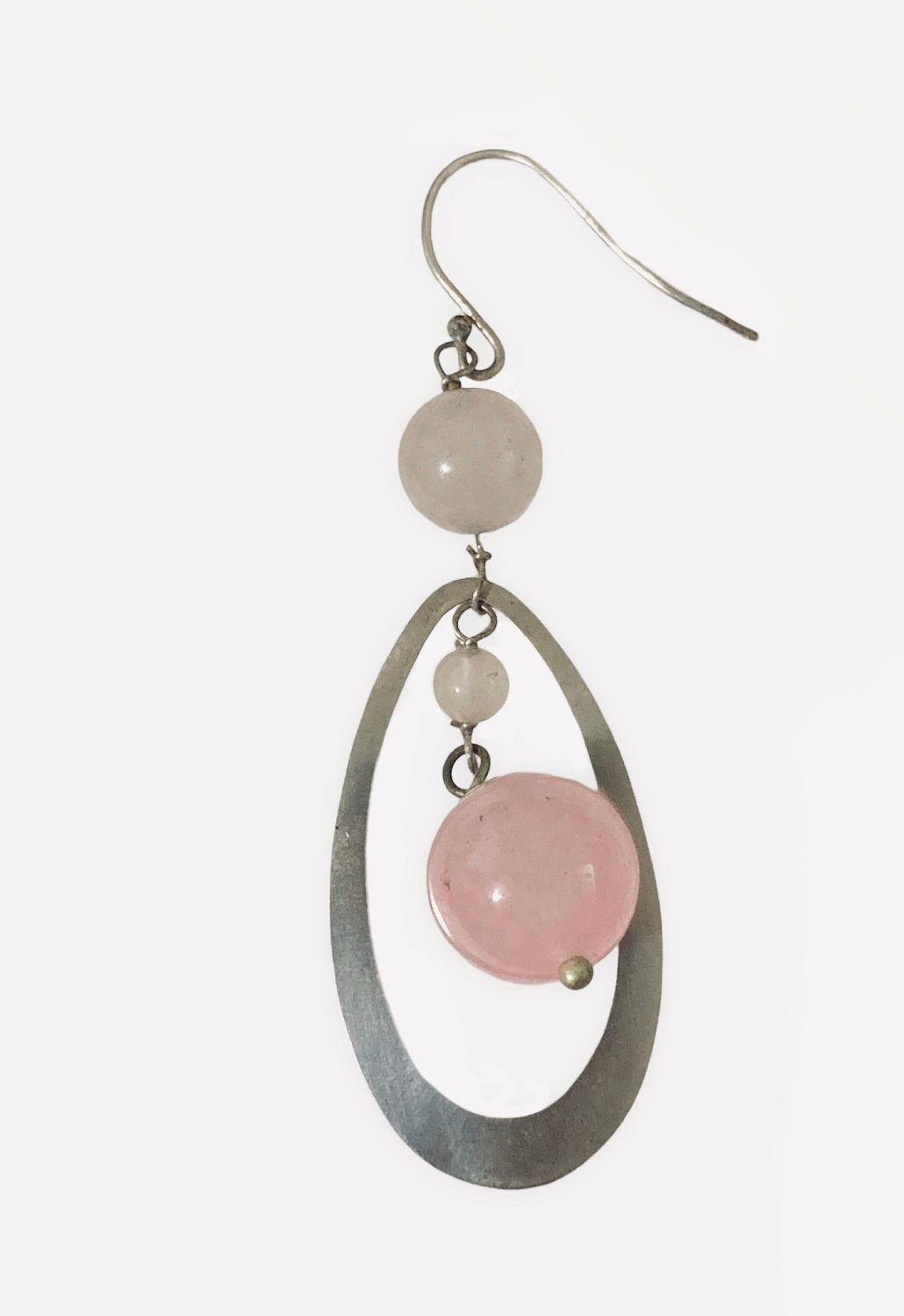 Aros plata 925 Cuarzo rosa-2