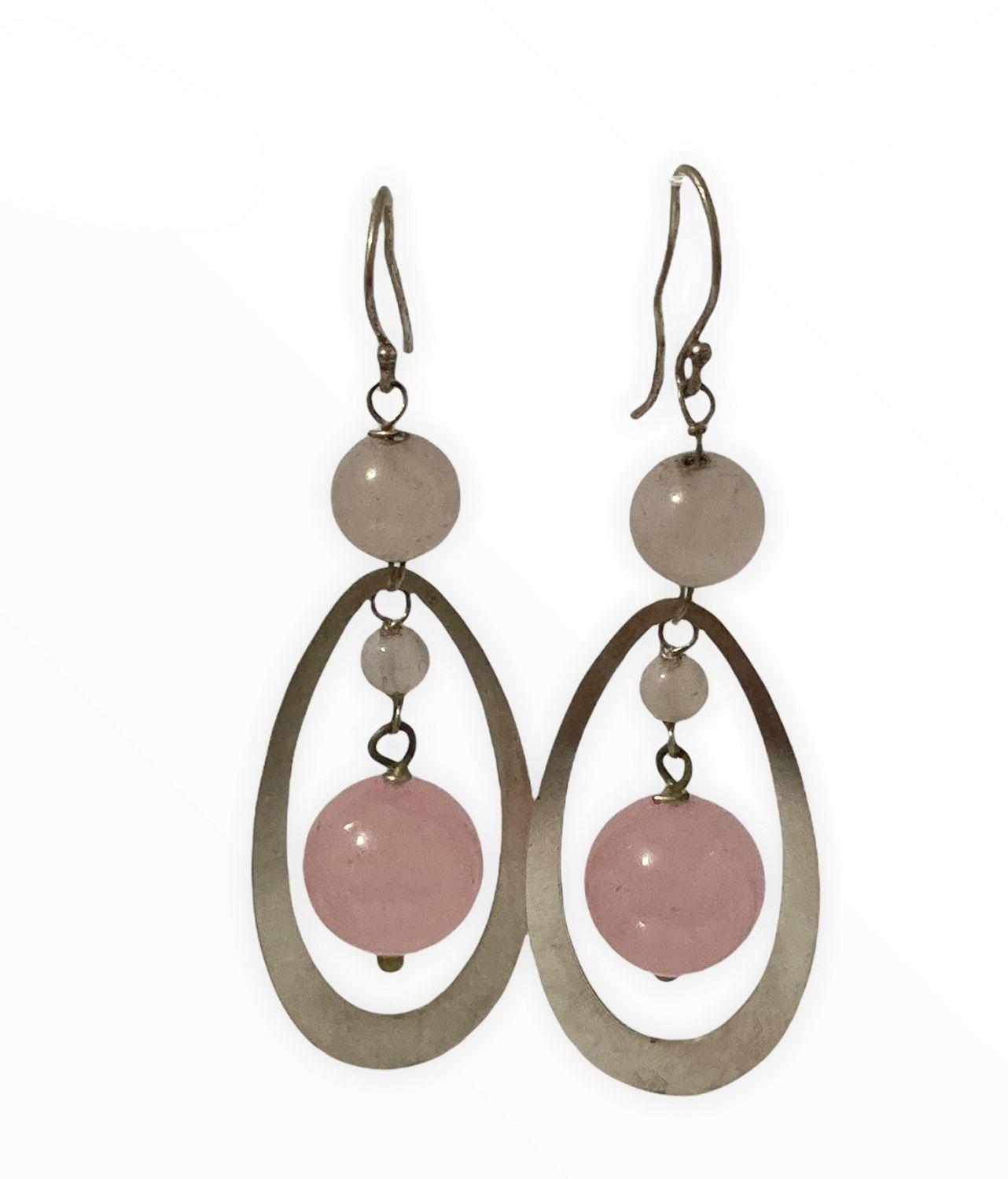 Aros plata 925 Cuarzo rosa-1