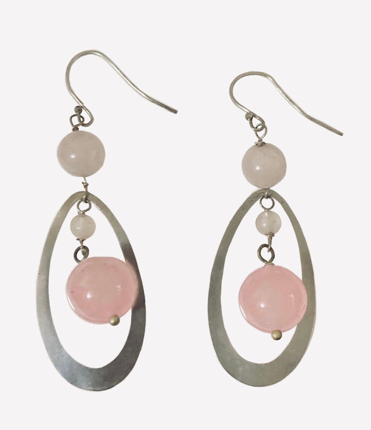 Aros plata 925 Cuarzo rosa-0