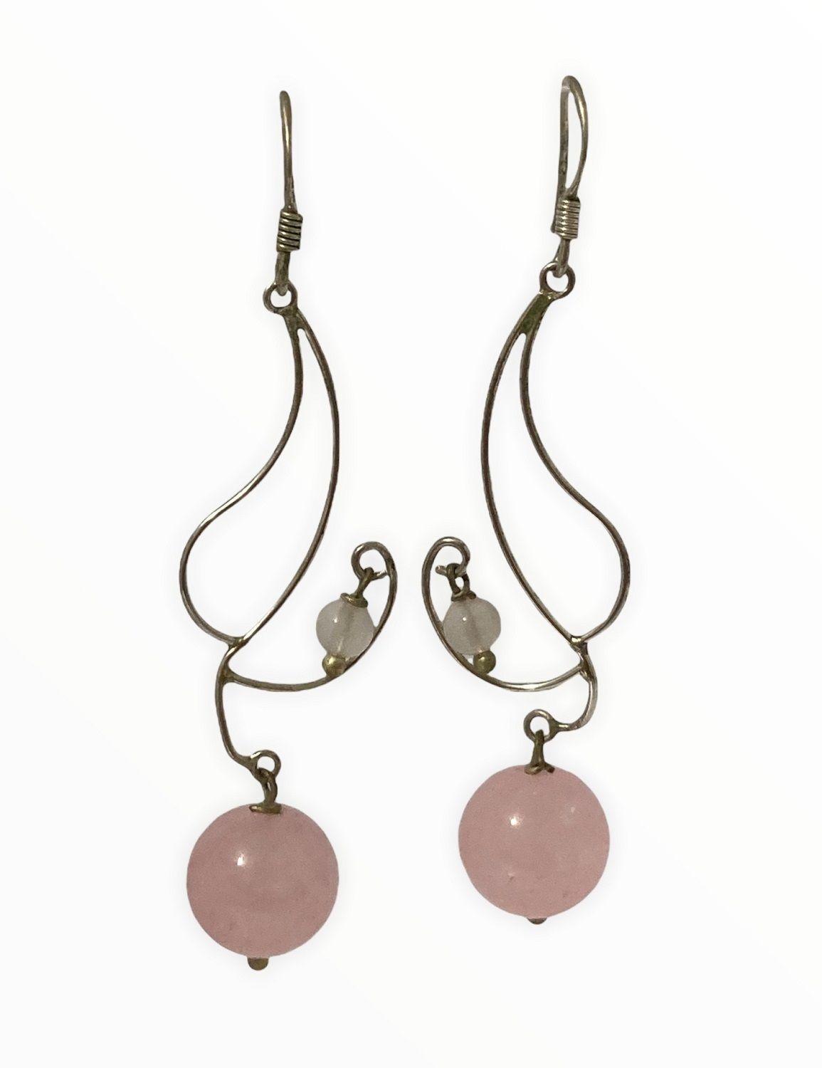 Aros plata 925 y Cuarzo rosa-2