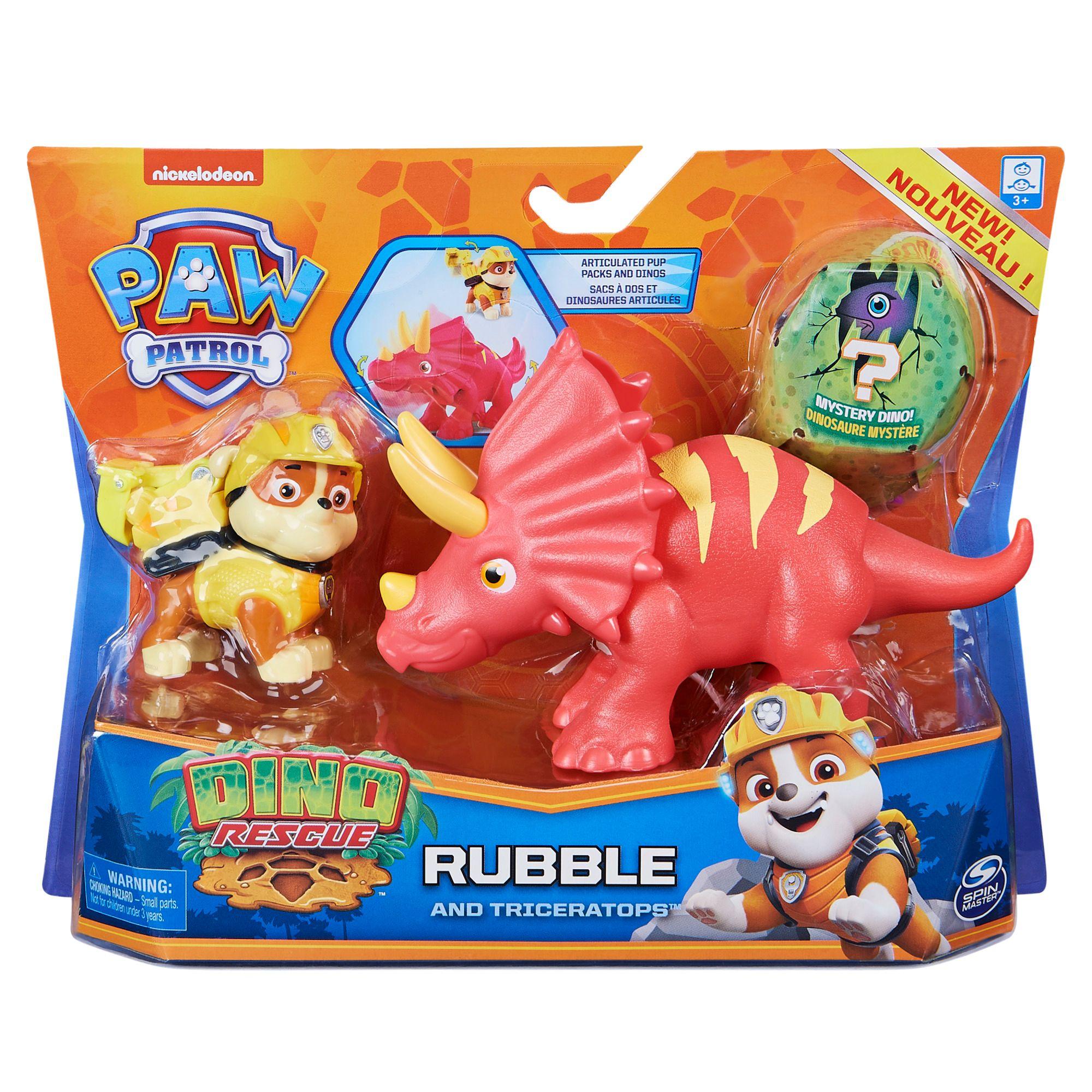 Figura Rubble y su Triceraptors Dino Rescue Paw Patrol.-0