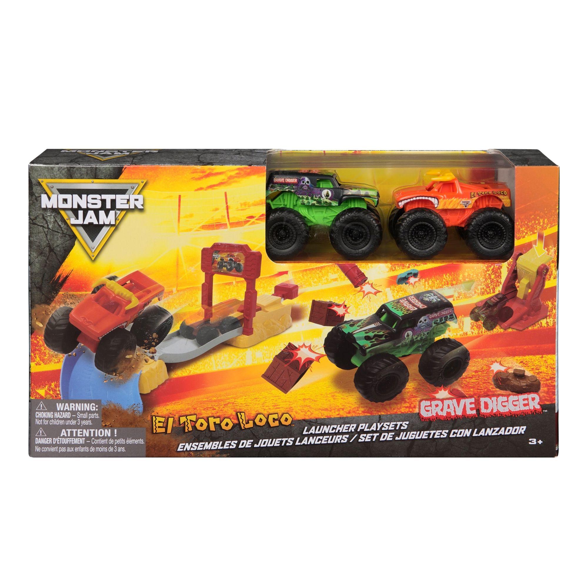 Set El Toro Loco y Grave Digger Launcher Monster Jam -0