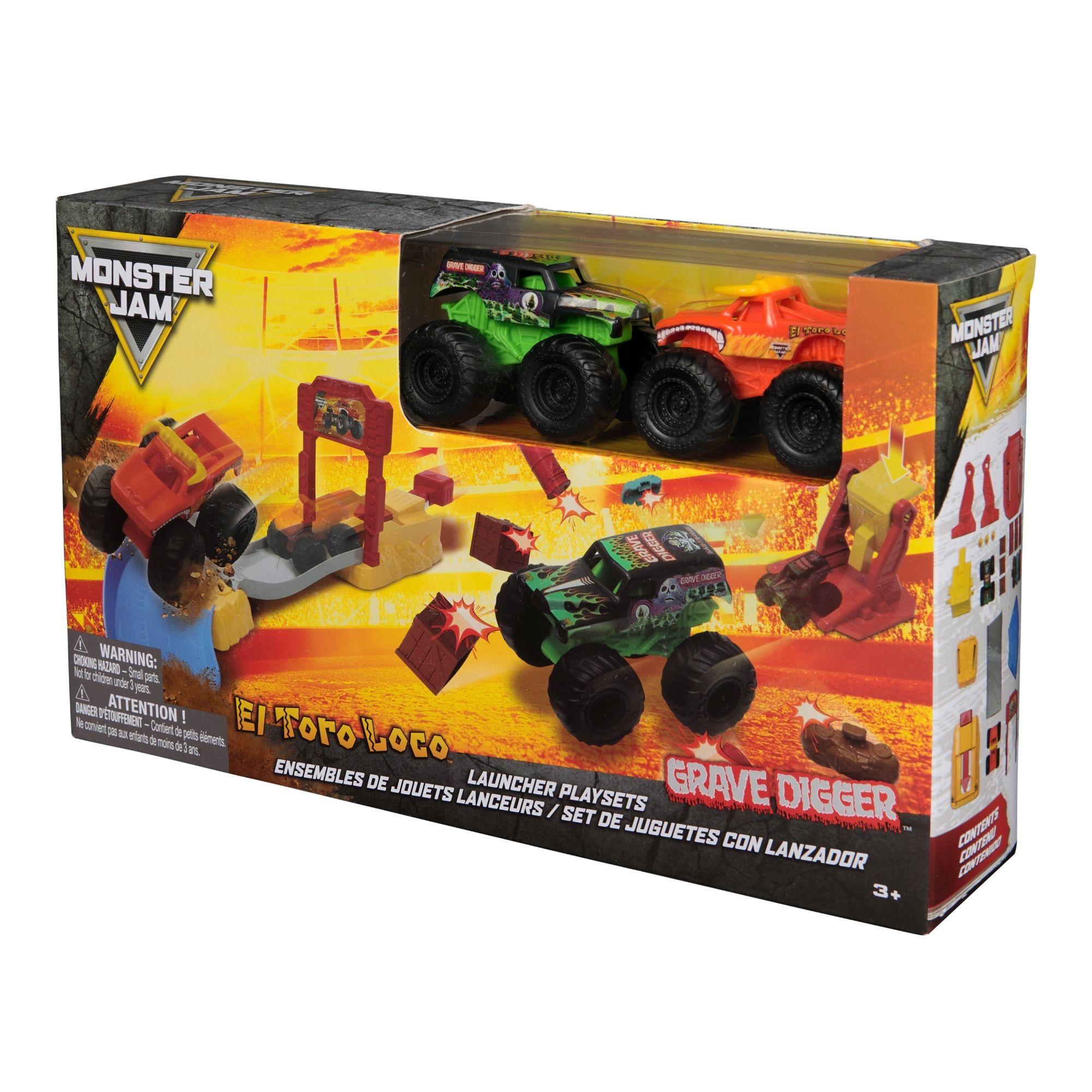 Set El Toro Loco y Grave Digger Launcher Monster Jam -1