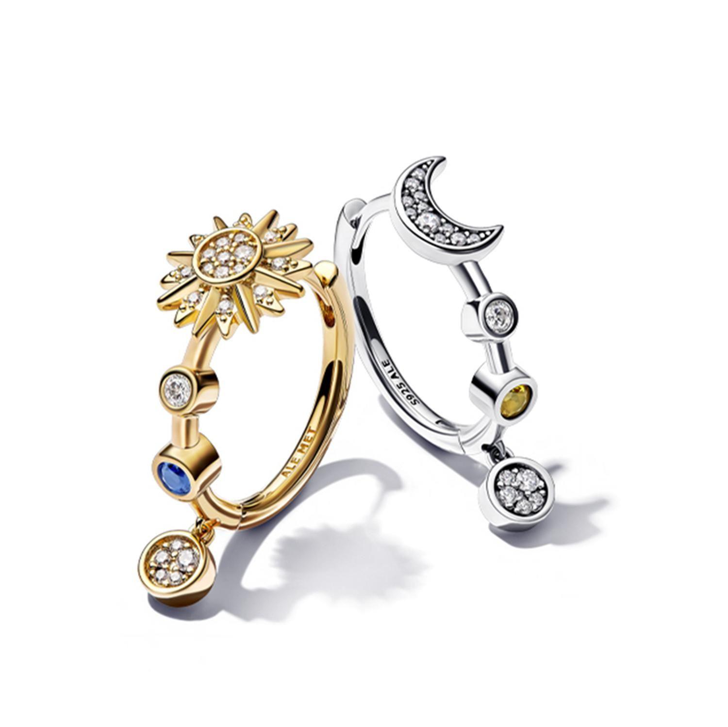 Aros Plata Fina 925 Pendientes Argollas Sol Y Luna Mujer-3