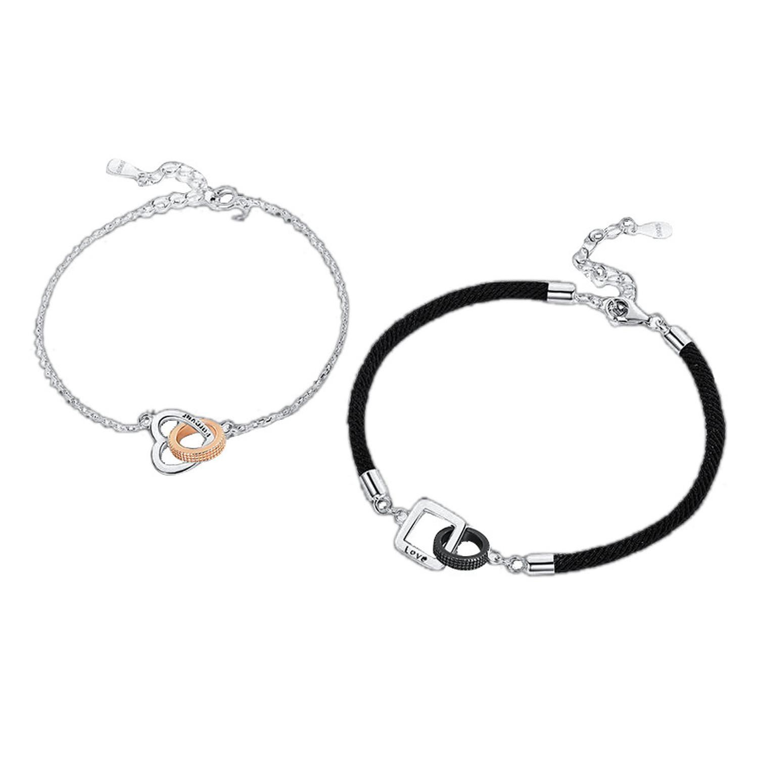 Pulsera Plata 925 Doble Anillo Love Forever Amor Parejas Par-0