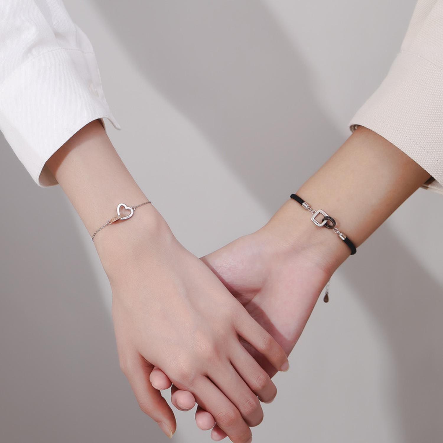 Pulsera Plata 925 Doble Anillo Love Forever Amor Parejas Par-1