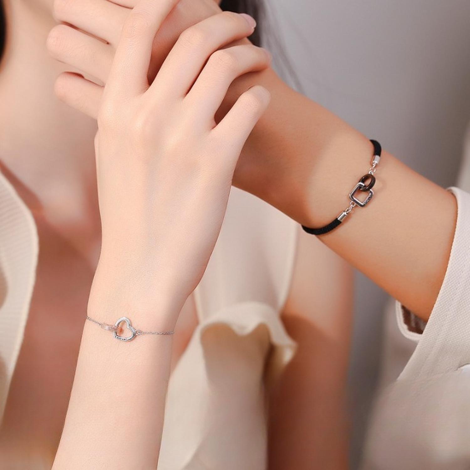 Pulsera Plata 925 Doble Anillo Love Forever Amor Parejas Par-2