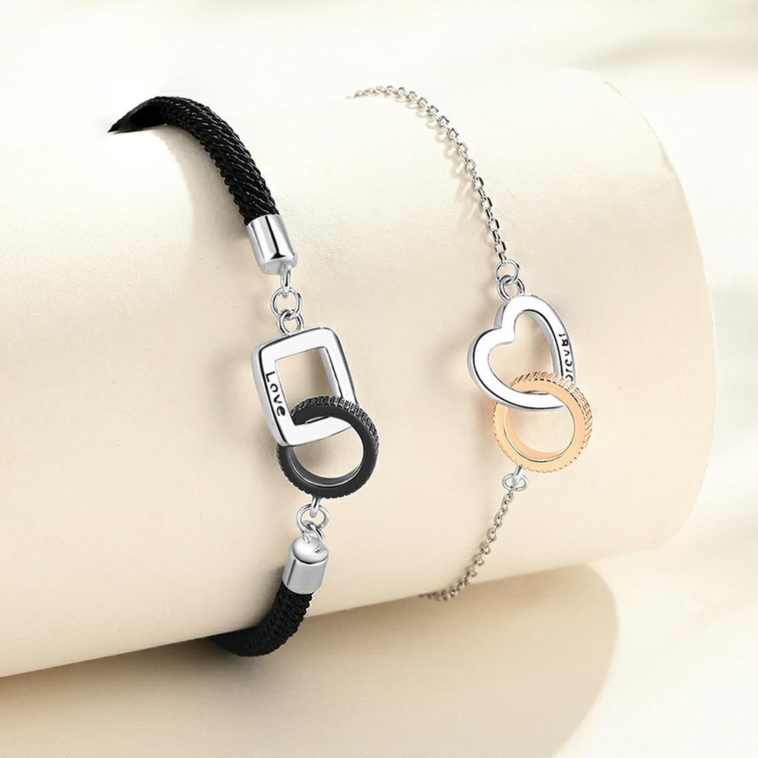Pulsera Plata 925 Doble Anillo Love Forever Amor Parejas Par-3
