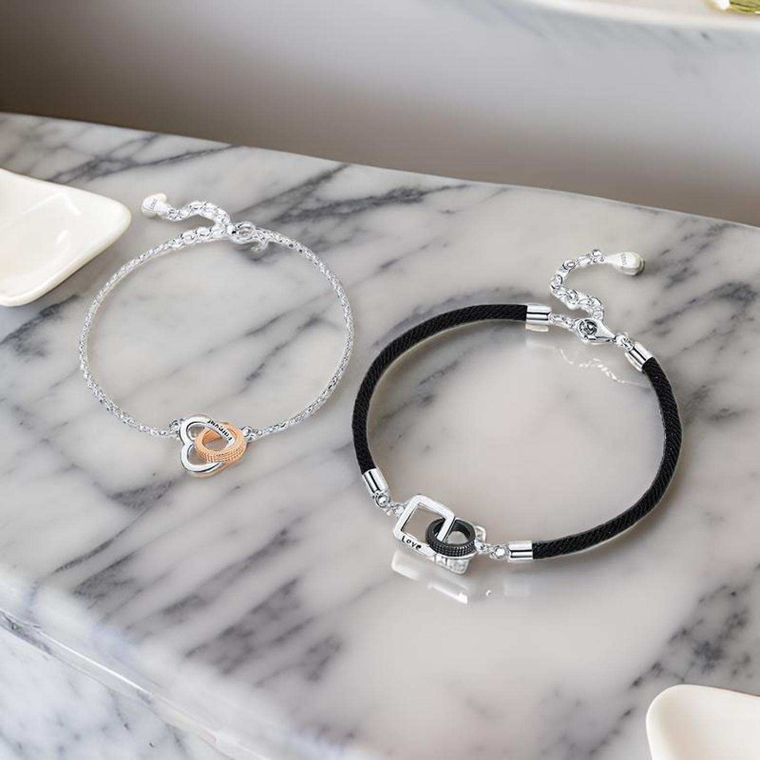 Pulsera Plata 925 Doble Anillo Love Forever Amor Parejas Par-4