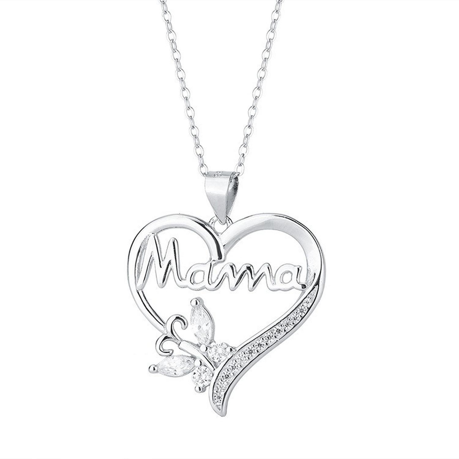 Collar Plata Fina 925 Corazon Madre Mama Mariposa Circonios-0