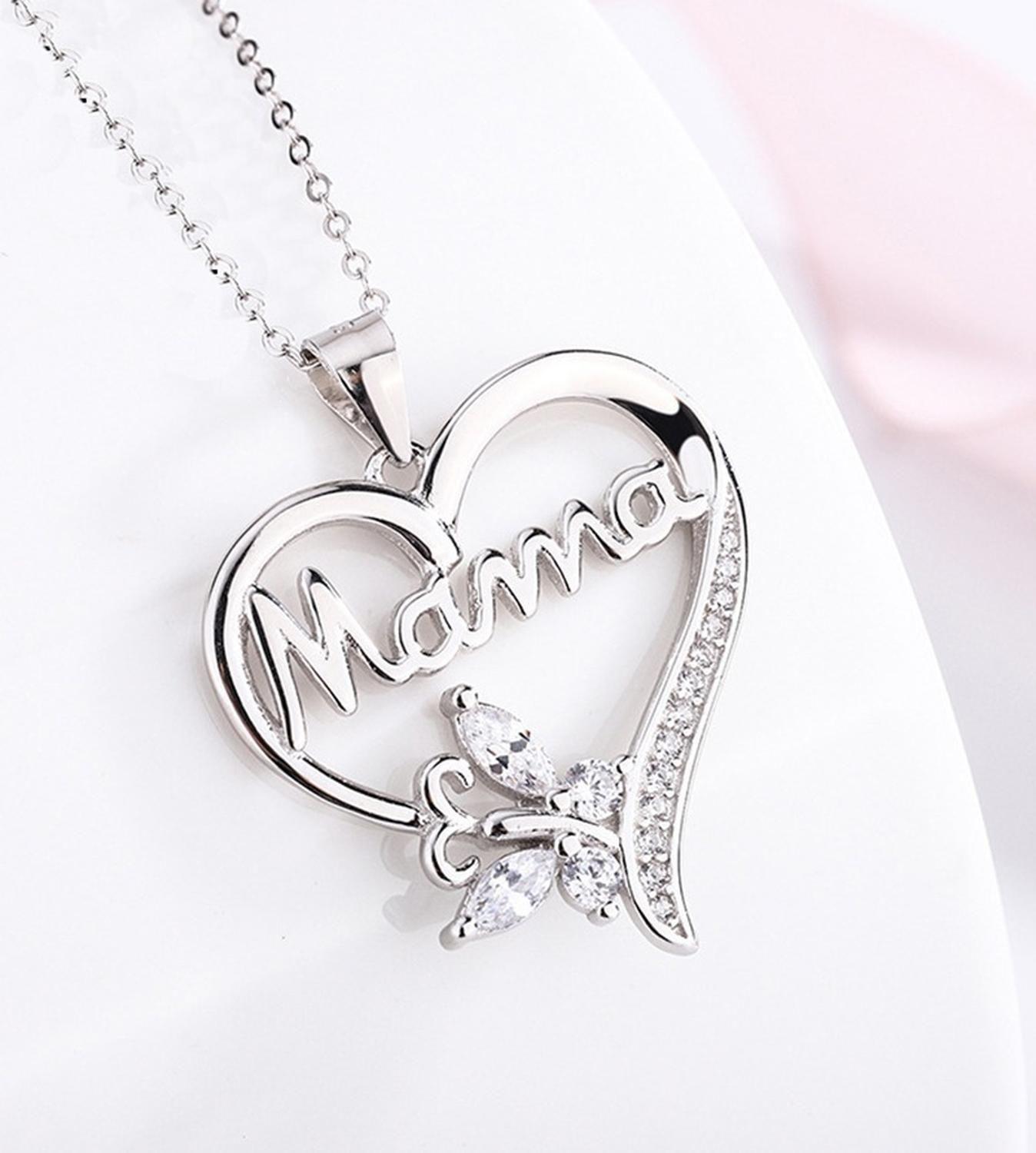 Collar Plata Fina 925 Corazon Madre Mama Mariposa Circonios-1