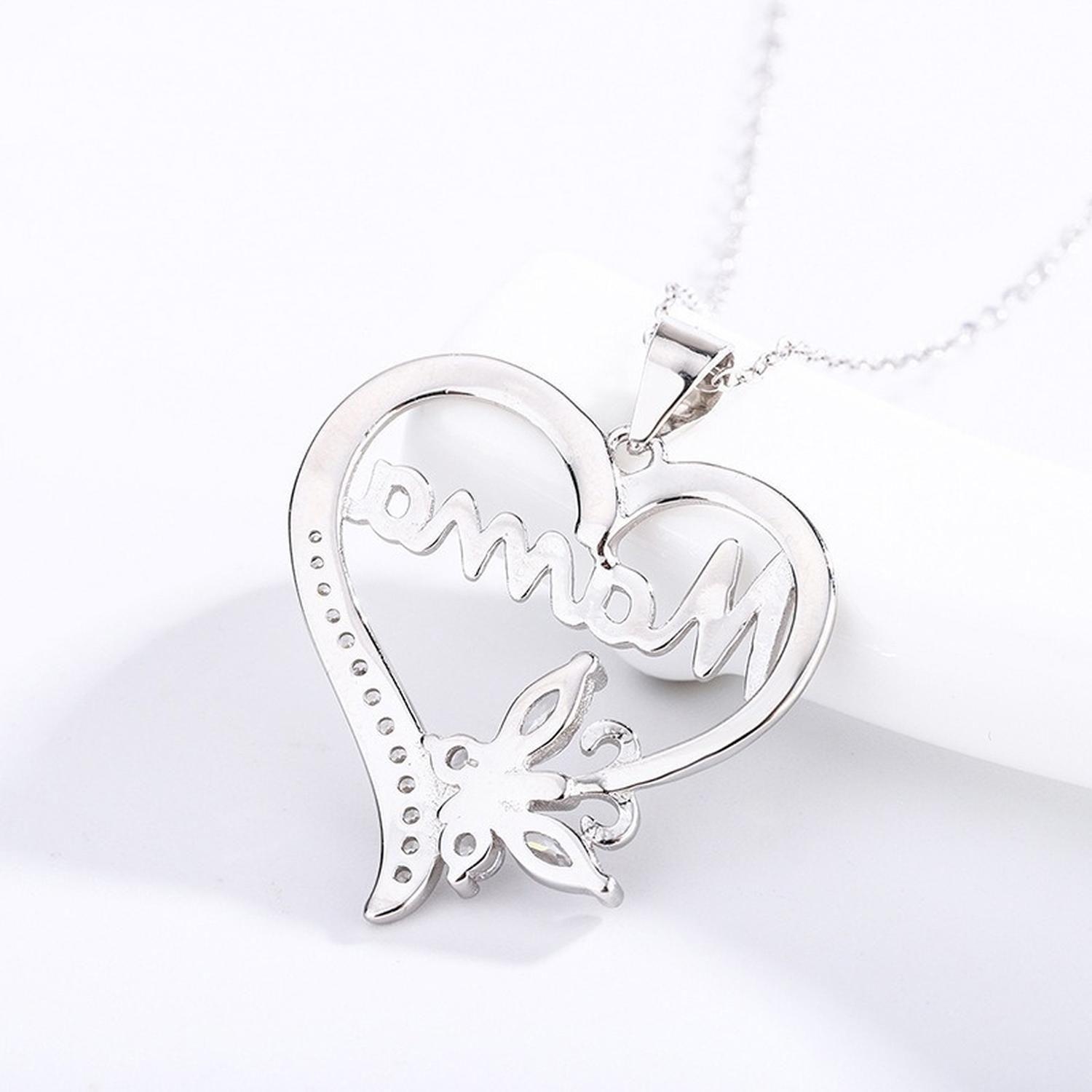 Collar Plata Fina 925 Corazon Madre Mama Mariposa Circonios-2