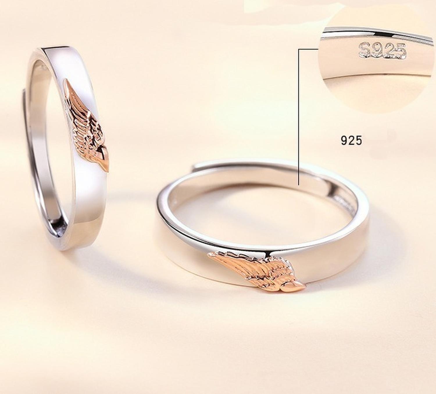 Anillos Plata 925 Ilusion Ajustable Parejas Alas Angel Par-3