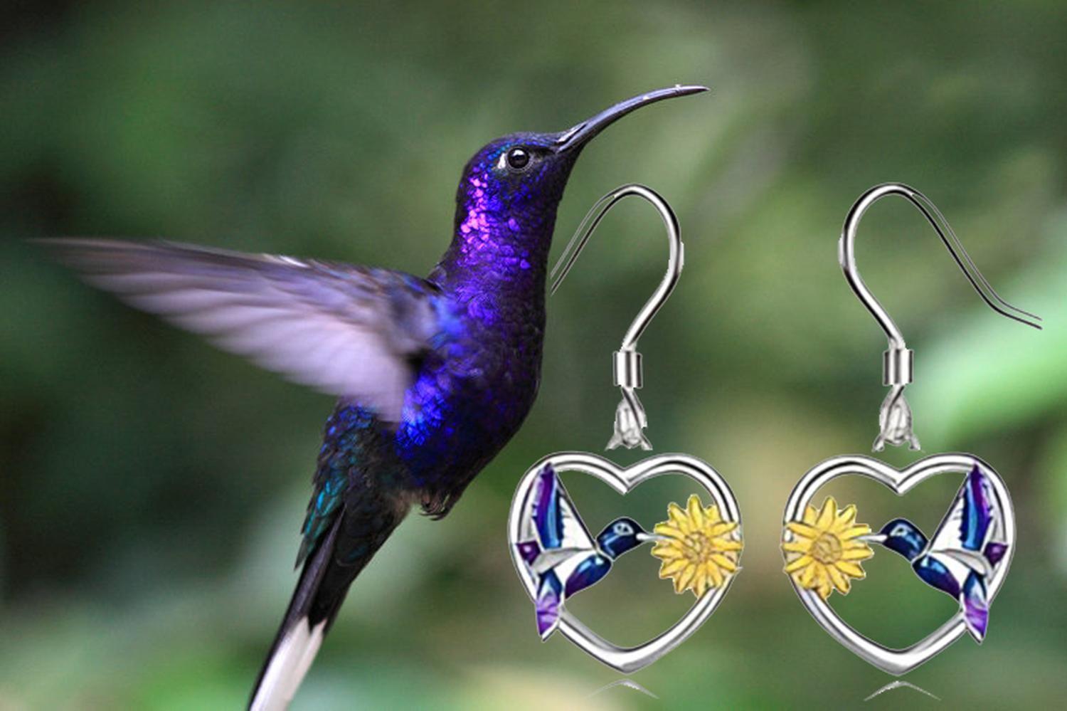 Aros Plata Solida 925 Colibrí Girasol Regalo Mujer Joyas-2