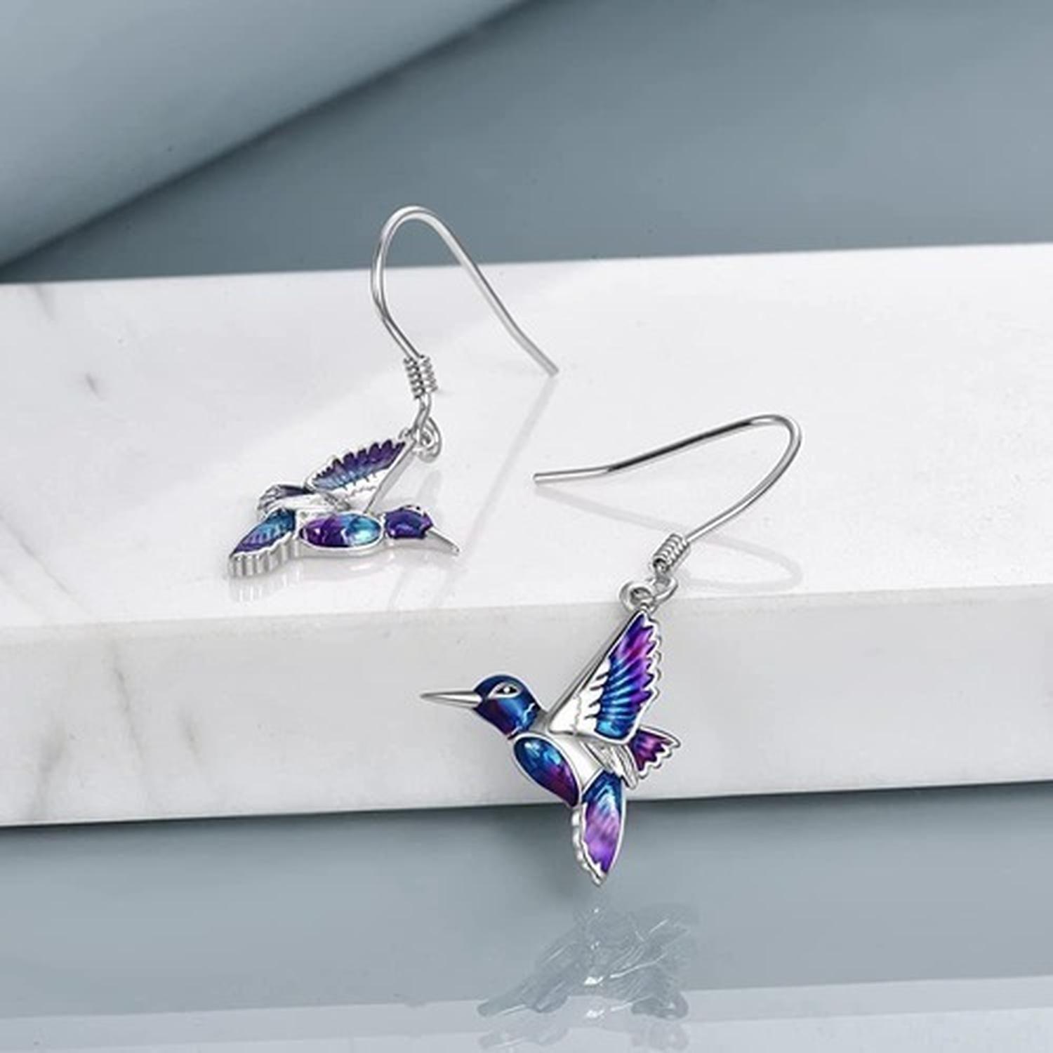 Aros Plata Fina 925 Colibrí Pendientes Joyas Mujer Regalo-3