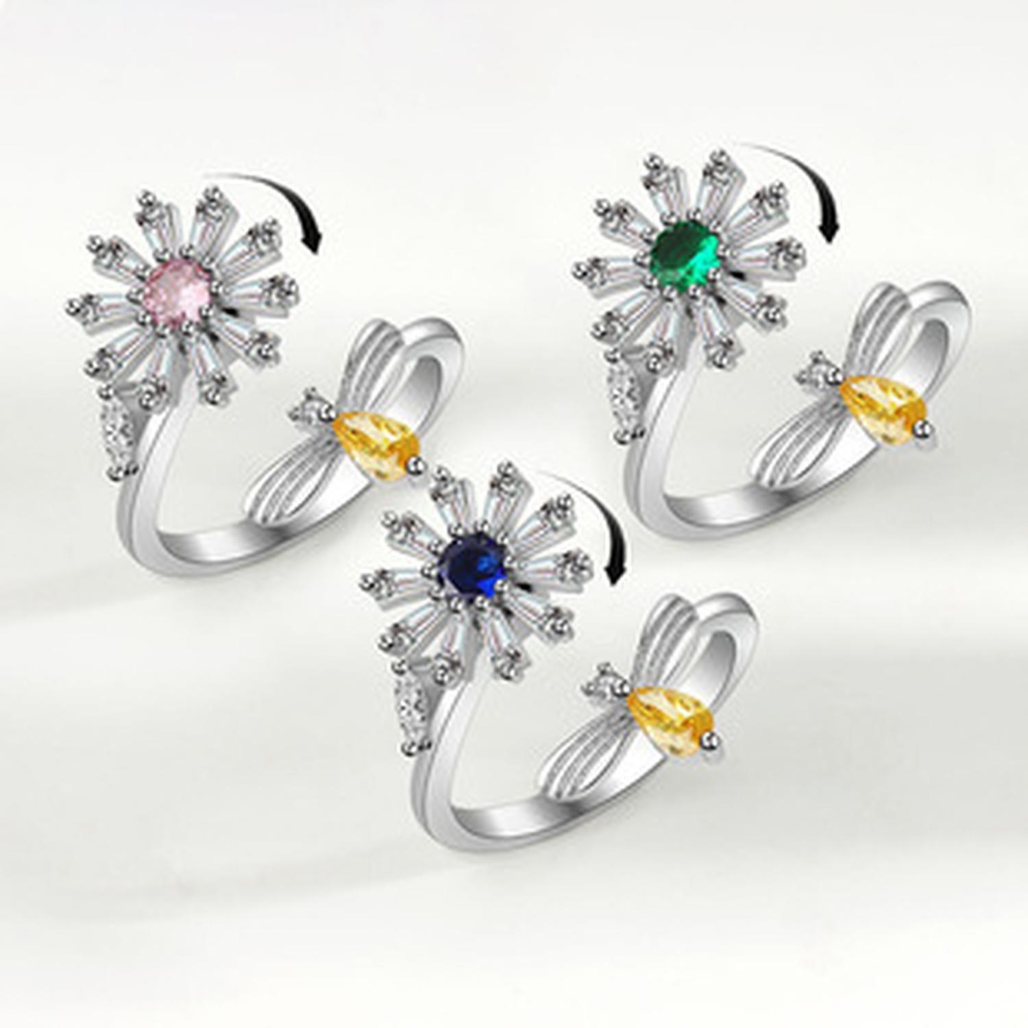 Anillo Giratorio Flor Girasol Abeja Plata 925 Antiestres-5