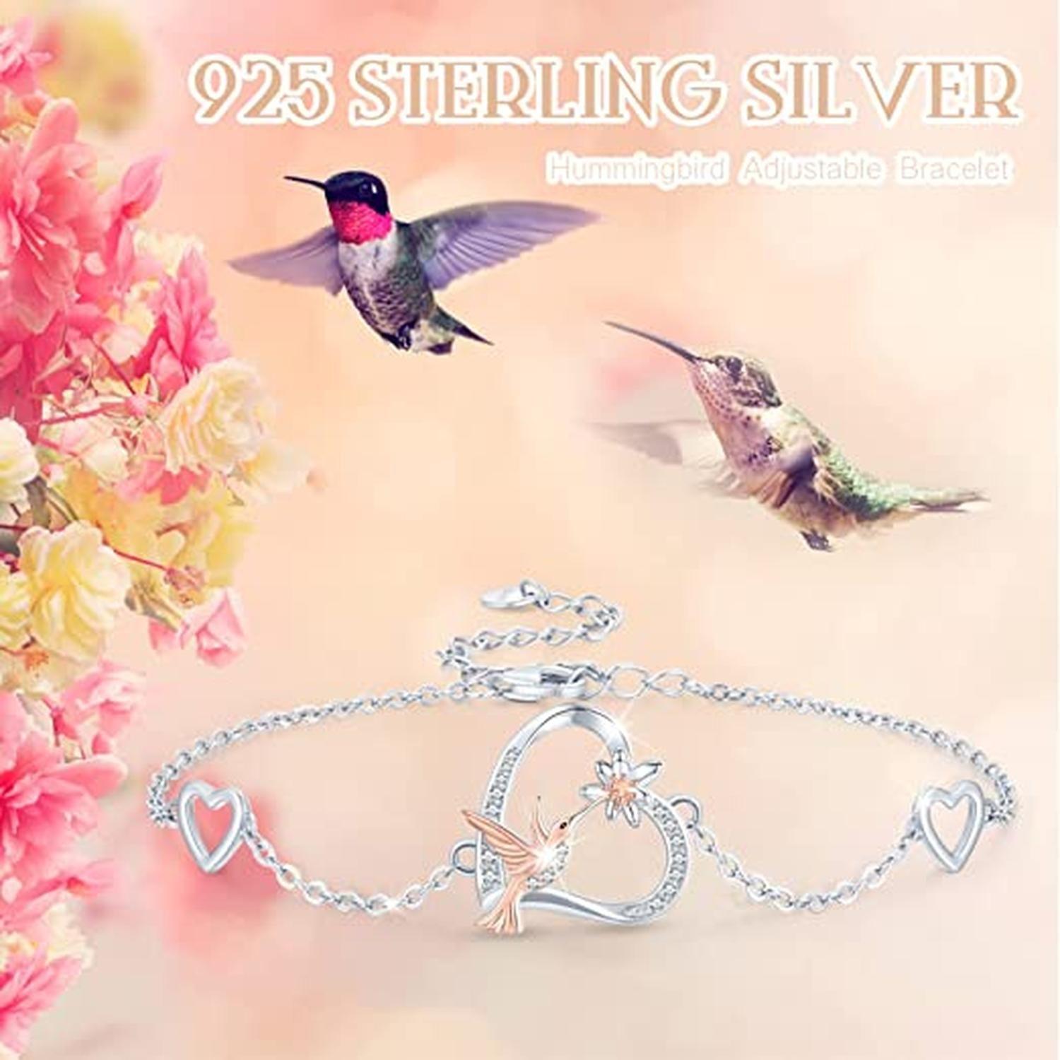 Pulsera Plata 925 Colibri Oro Rosa Flor Mujer Regalo Joyas-2