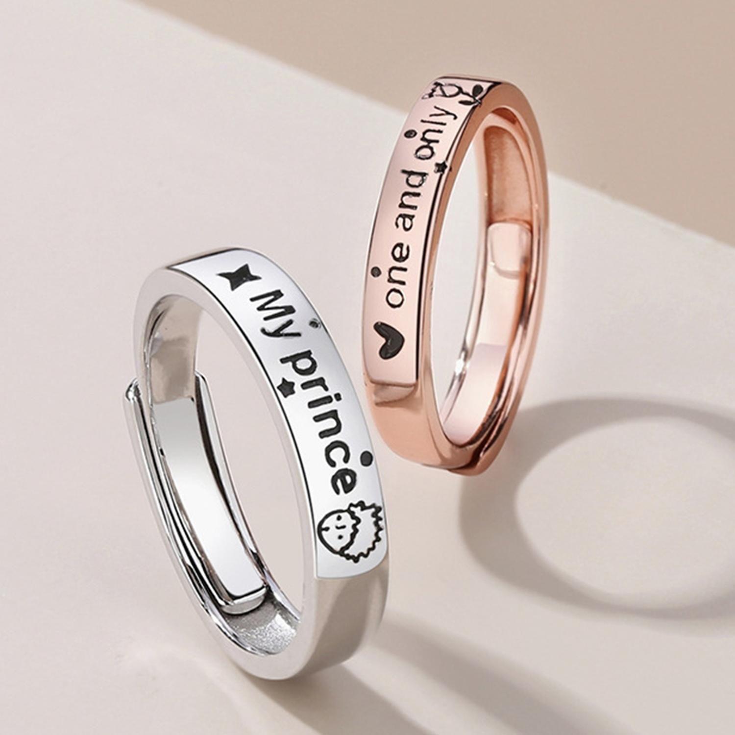 Anillos Plata 925 Pareja Compromiso Principito Rosa Ajustable-5
