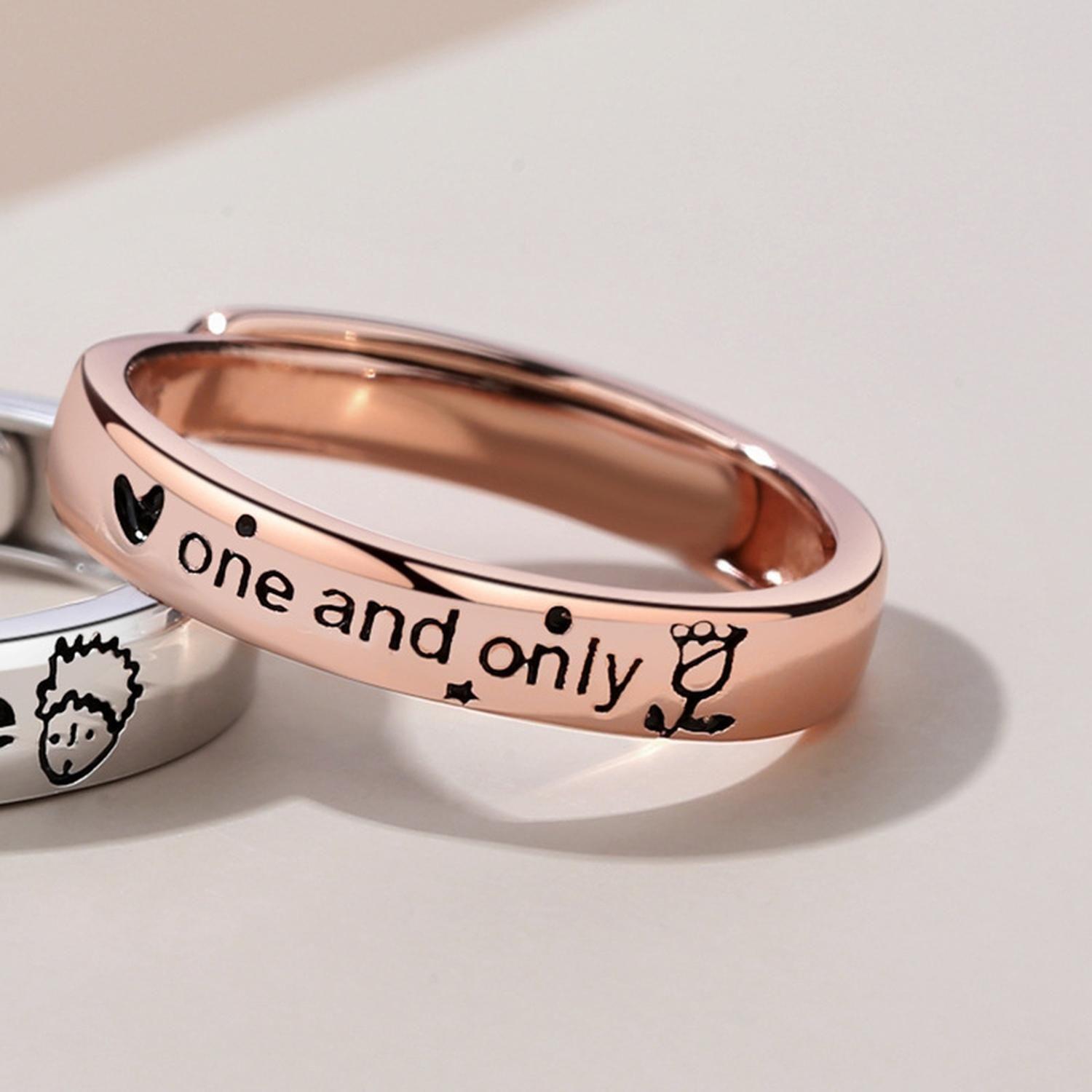 Anillos Plata 925 Pareja Compromiso Principito Rosa Ajustable-4