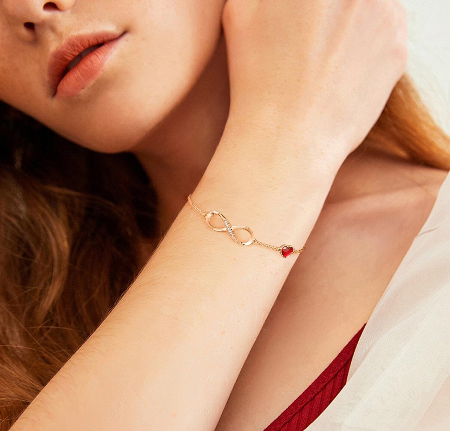 Pulsera Plata Fina 925 Infinito y Corazon Cristal Austriaco-3