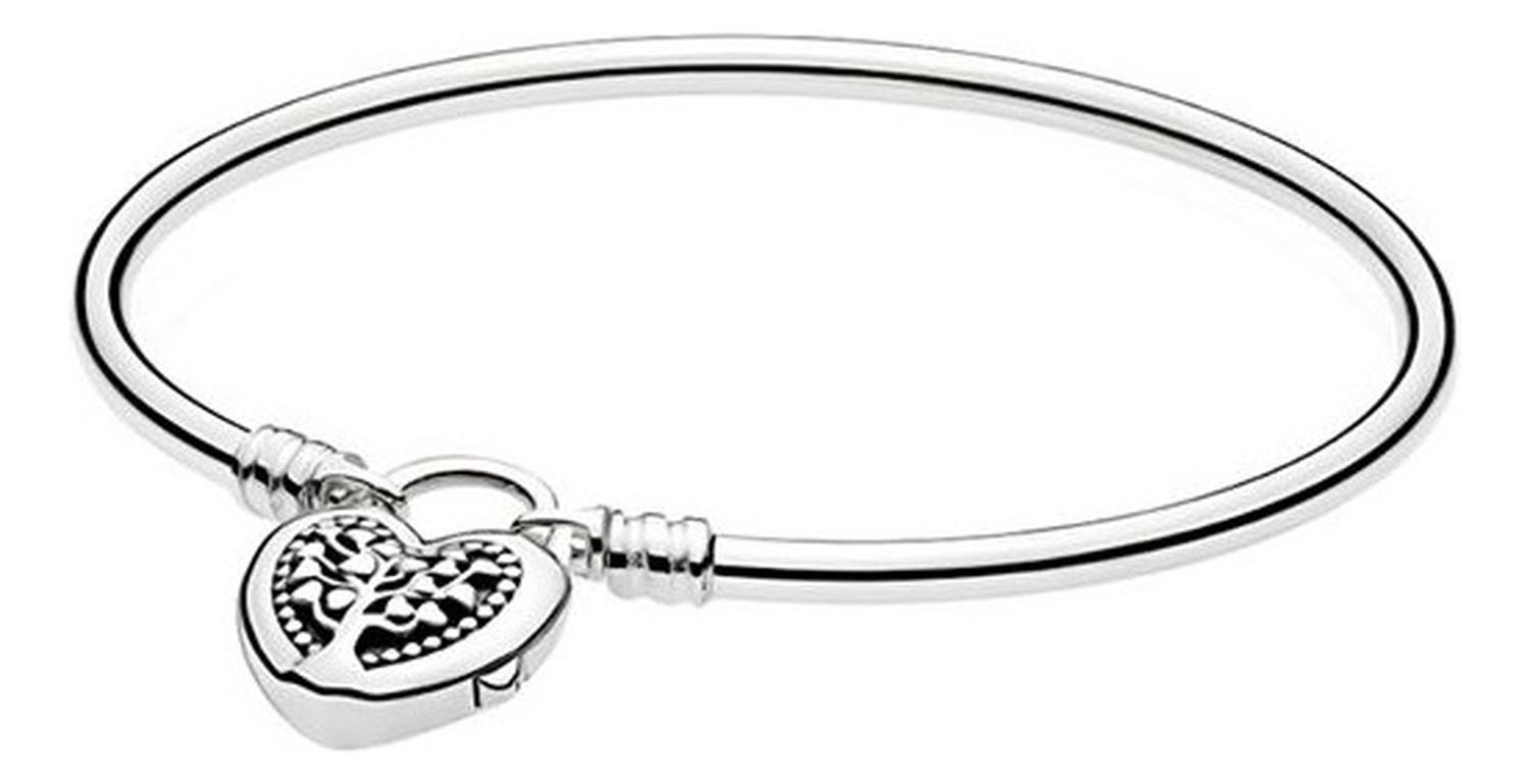 Pulsera Brazalete Plata 925 Broche Forma Corazon Arbol Vida-0