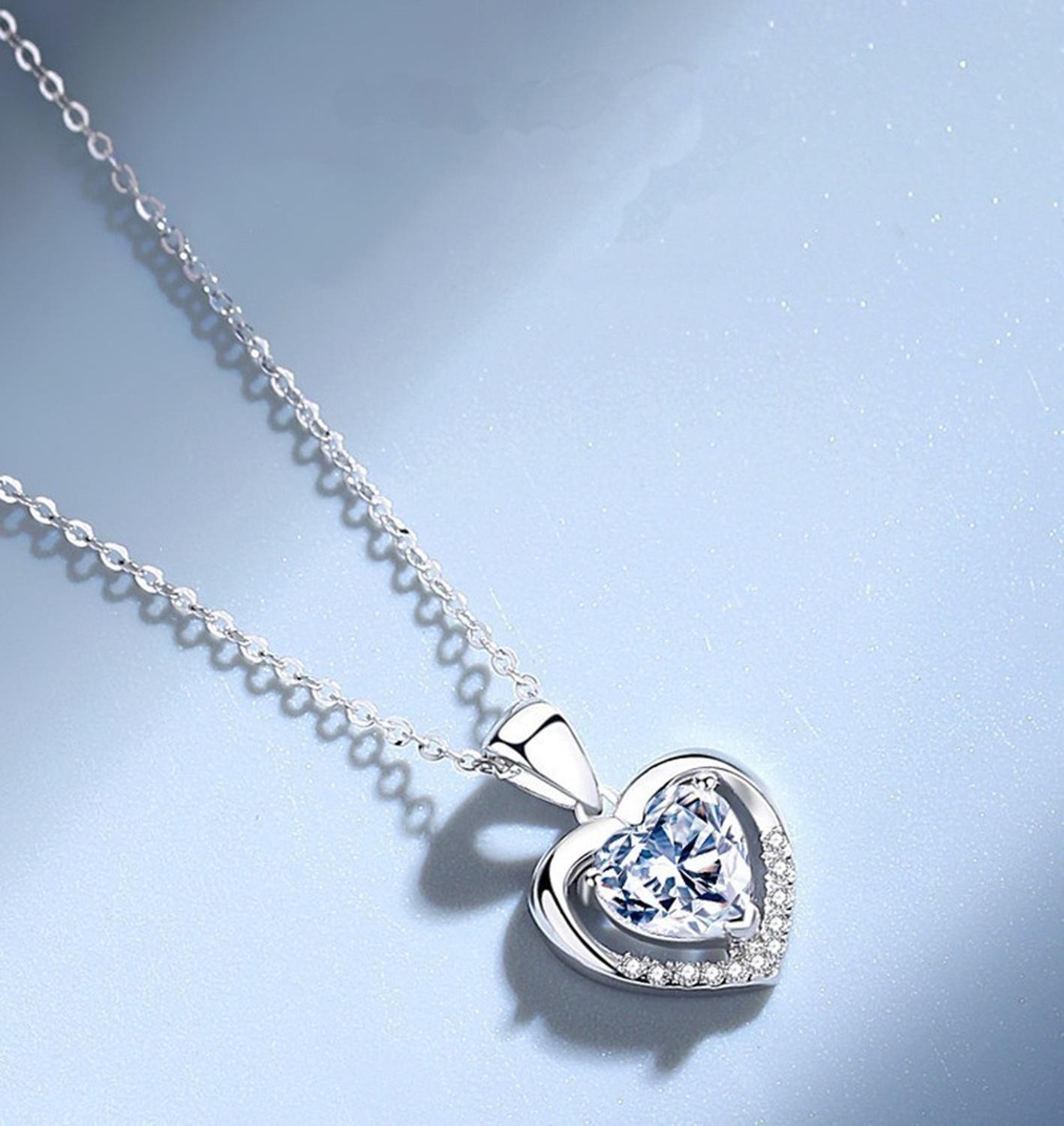 Collar Plata 925 Corazon Circones Brillantes Mujer Regalo-3