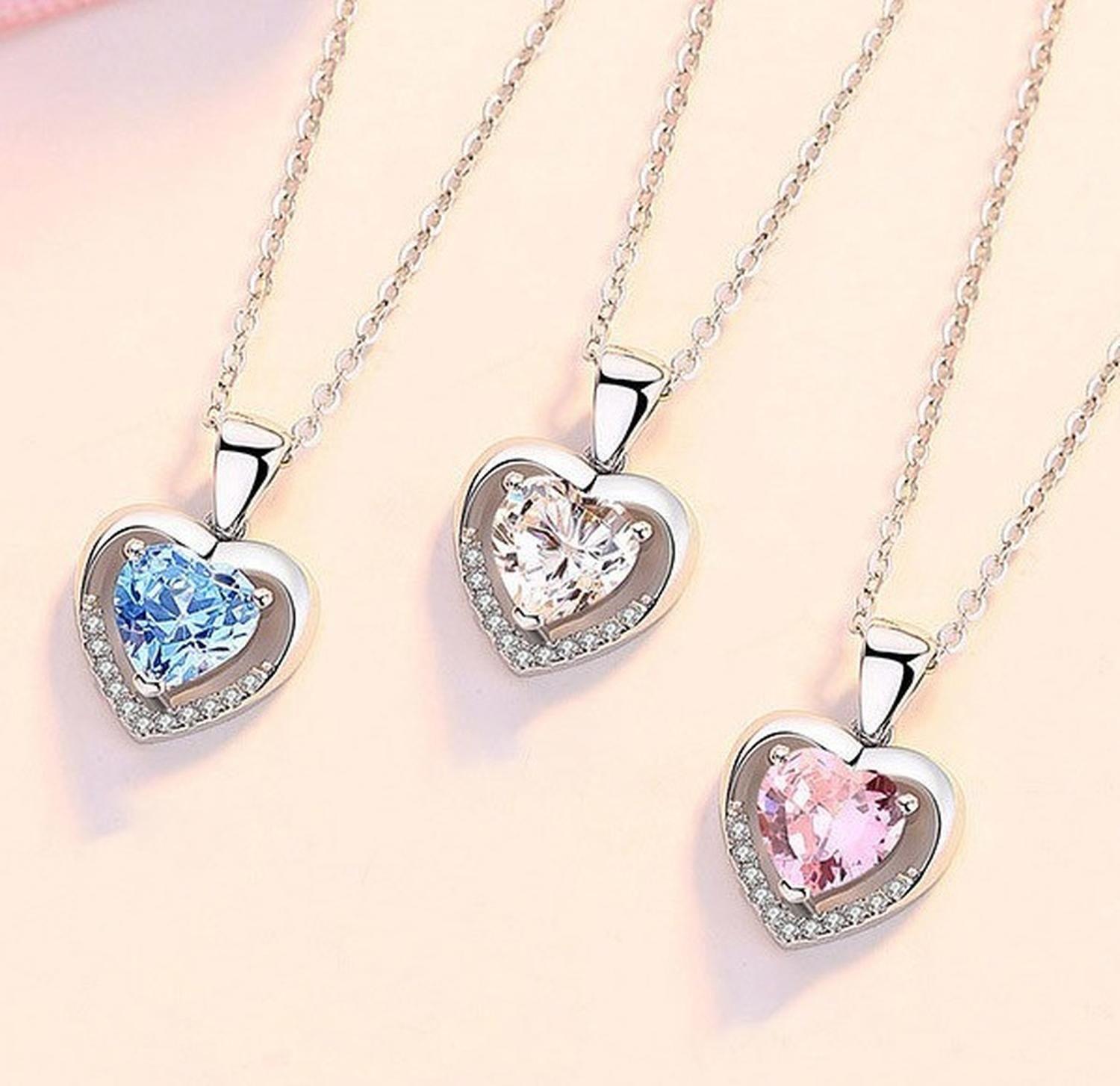 Collar Plata 925 Corazon Circones Brillantes Mujer Regalo-5