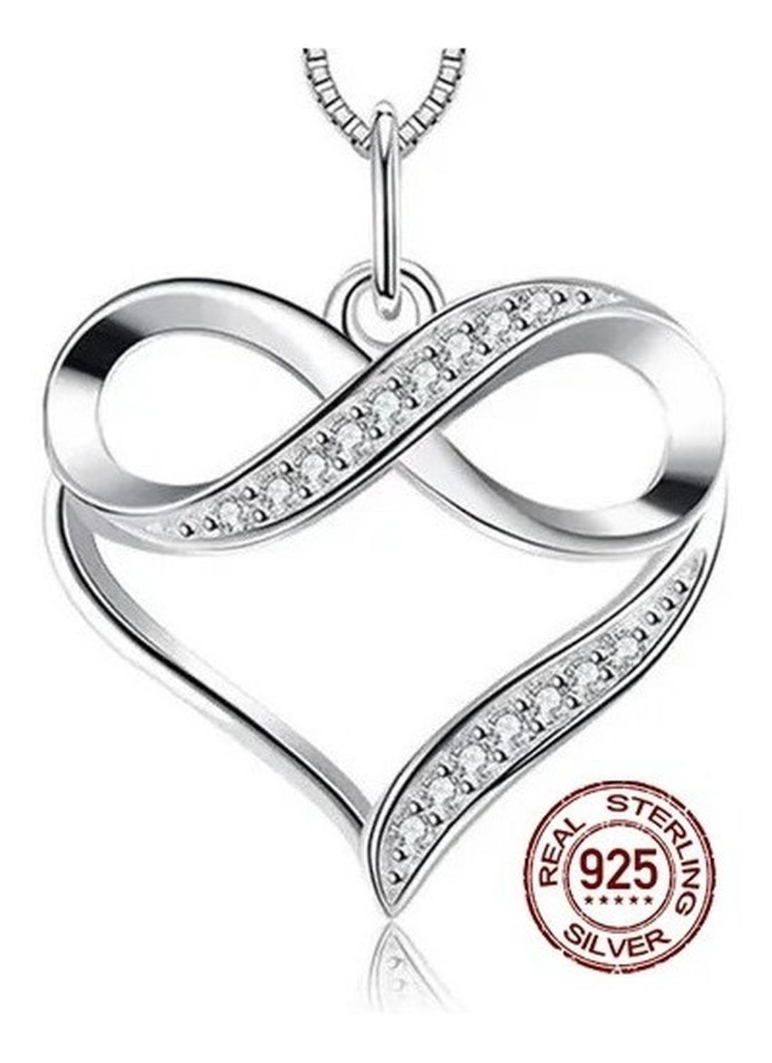 Collar Infinito Plata Fina 925 Corazon Joyas Mujer Regalo-3