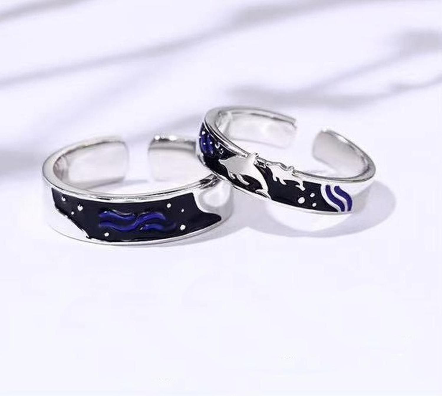 Anillos Plata Pareja Compromiso Oceano Ballena Ajustable-3