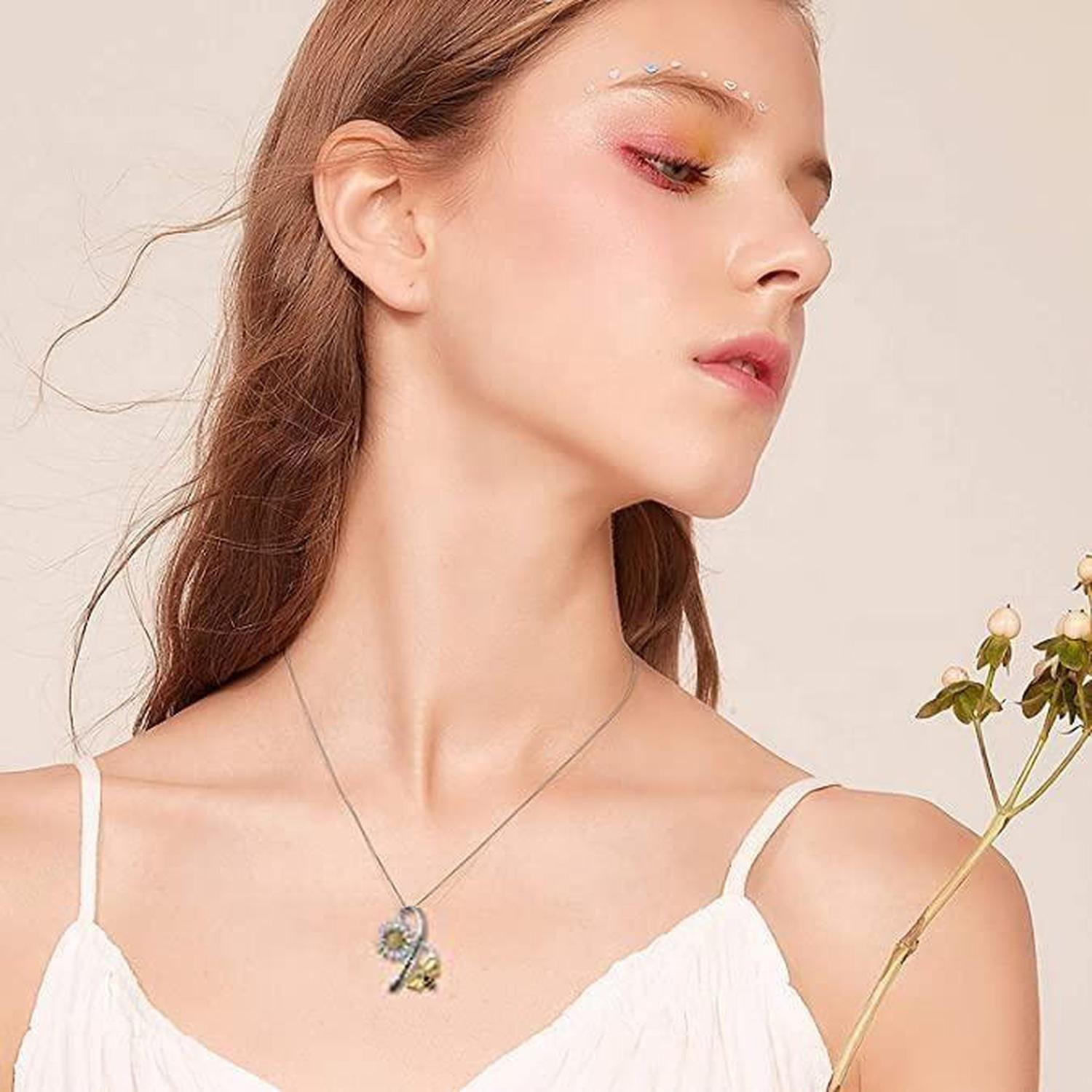 Collar Plata Fina 925 Girasol & Abeja Infinito Baño Oro-3