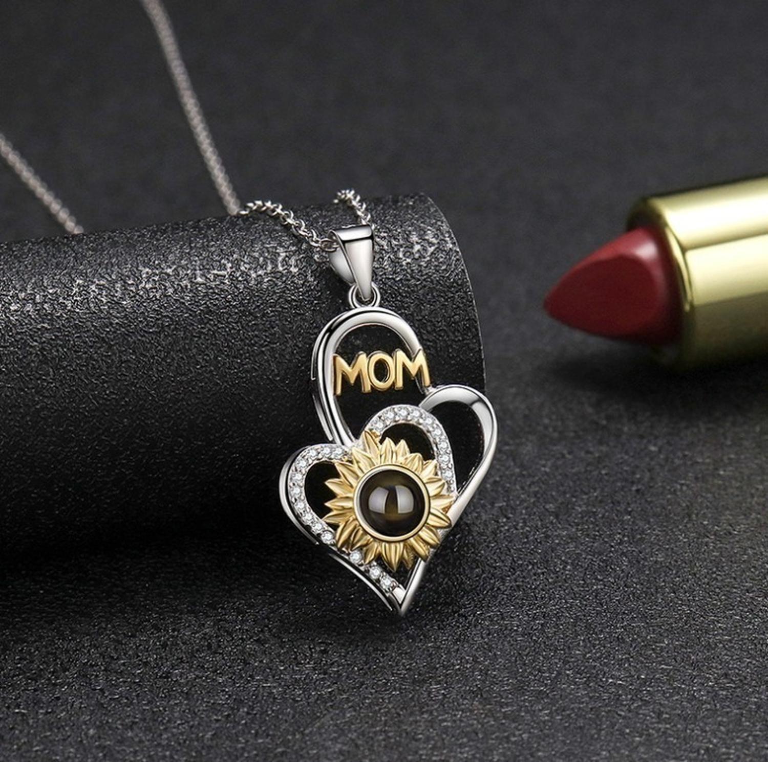 Collar Plata 925 Corazon Girasol Mamá Te Amo 100 Idiomas Mom-3