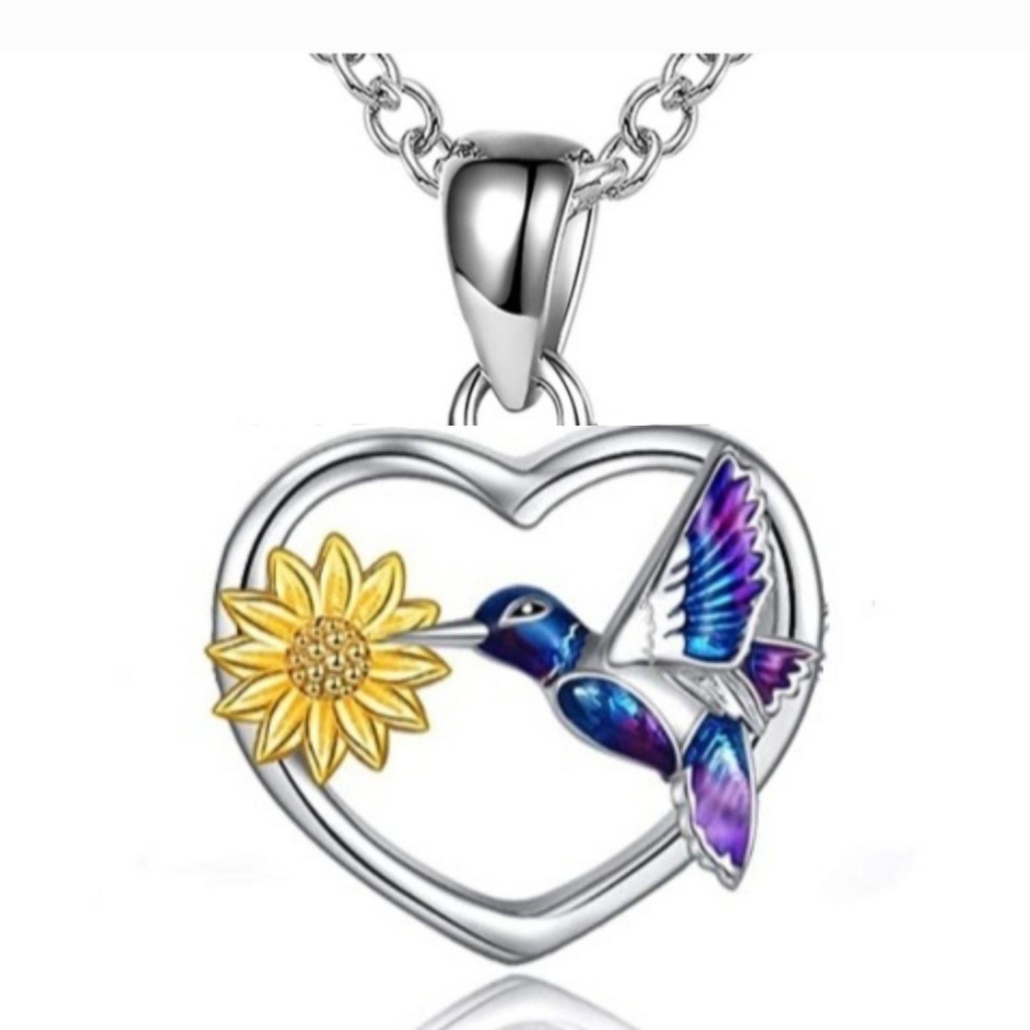 Collar Colibrí Flor Girasol Plata S925 Regalo Mujer Joyas-0