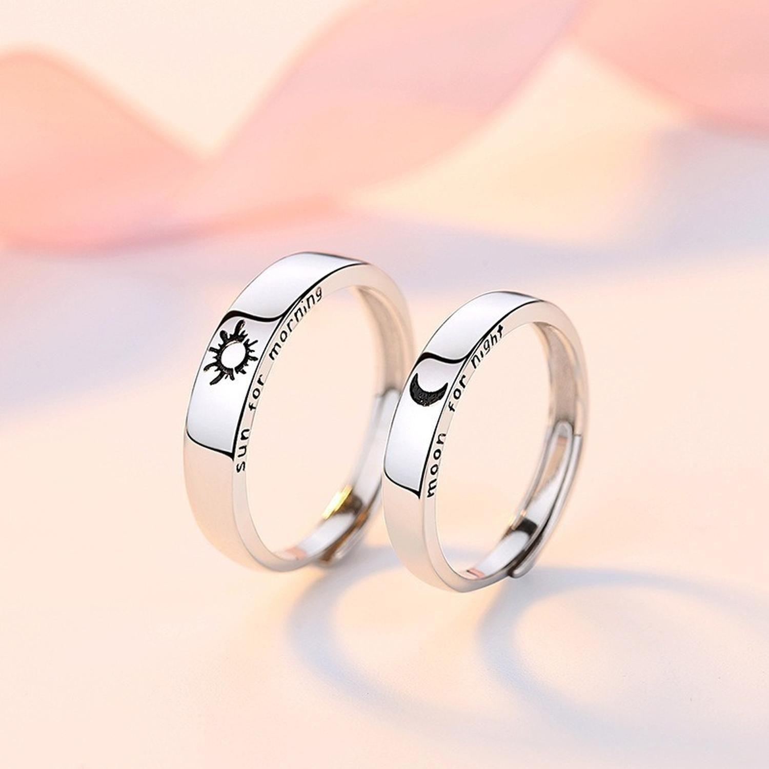 Anillo Alianzas Plata 925 Sol Luna Parejas Compromiso Amor-5
