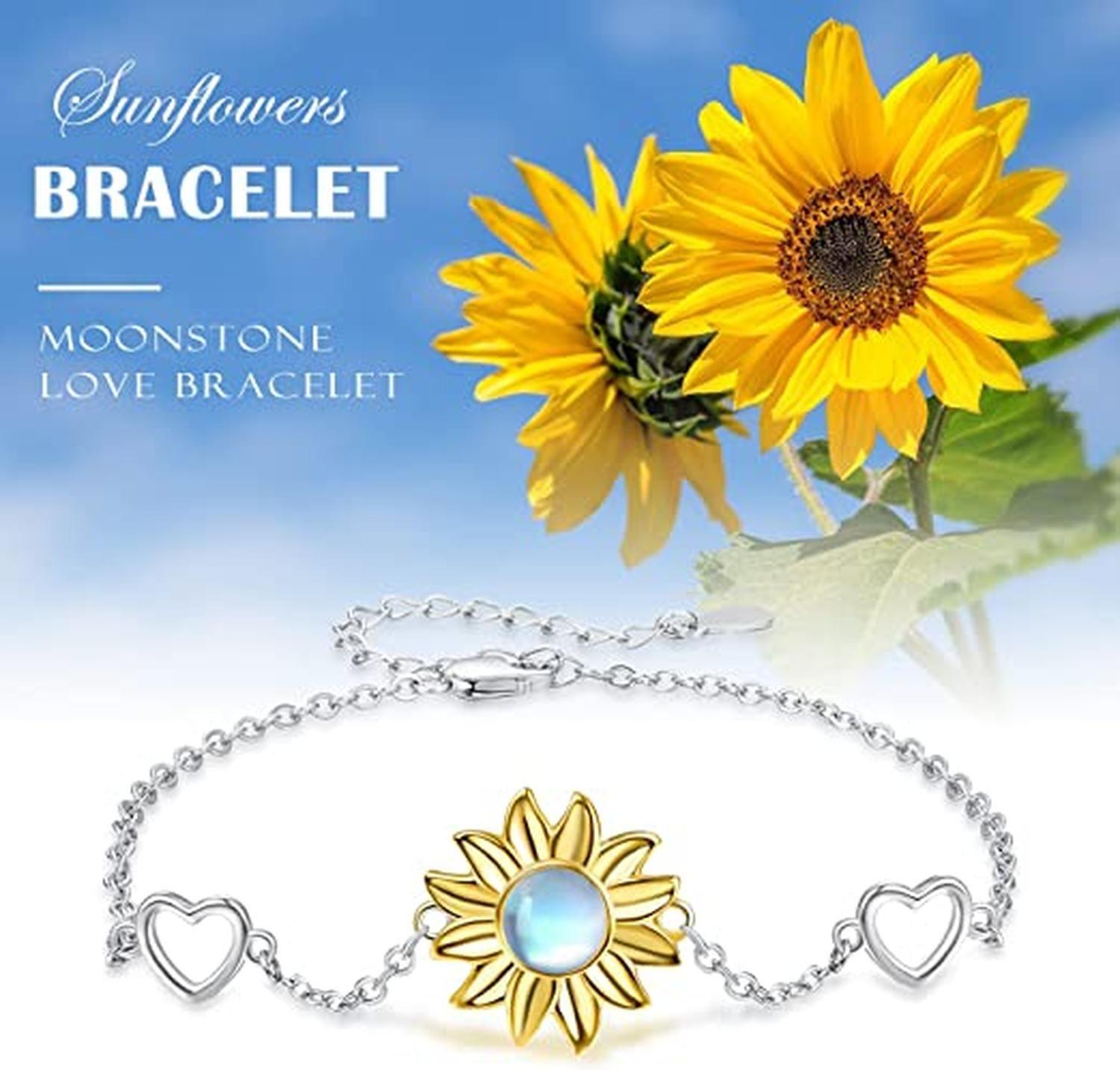 Pulsera Brazalete Plata Fina 925 Flor De Girasol Opalo Mujer-2