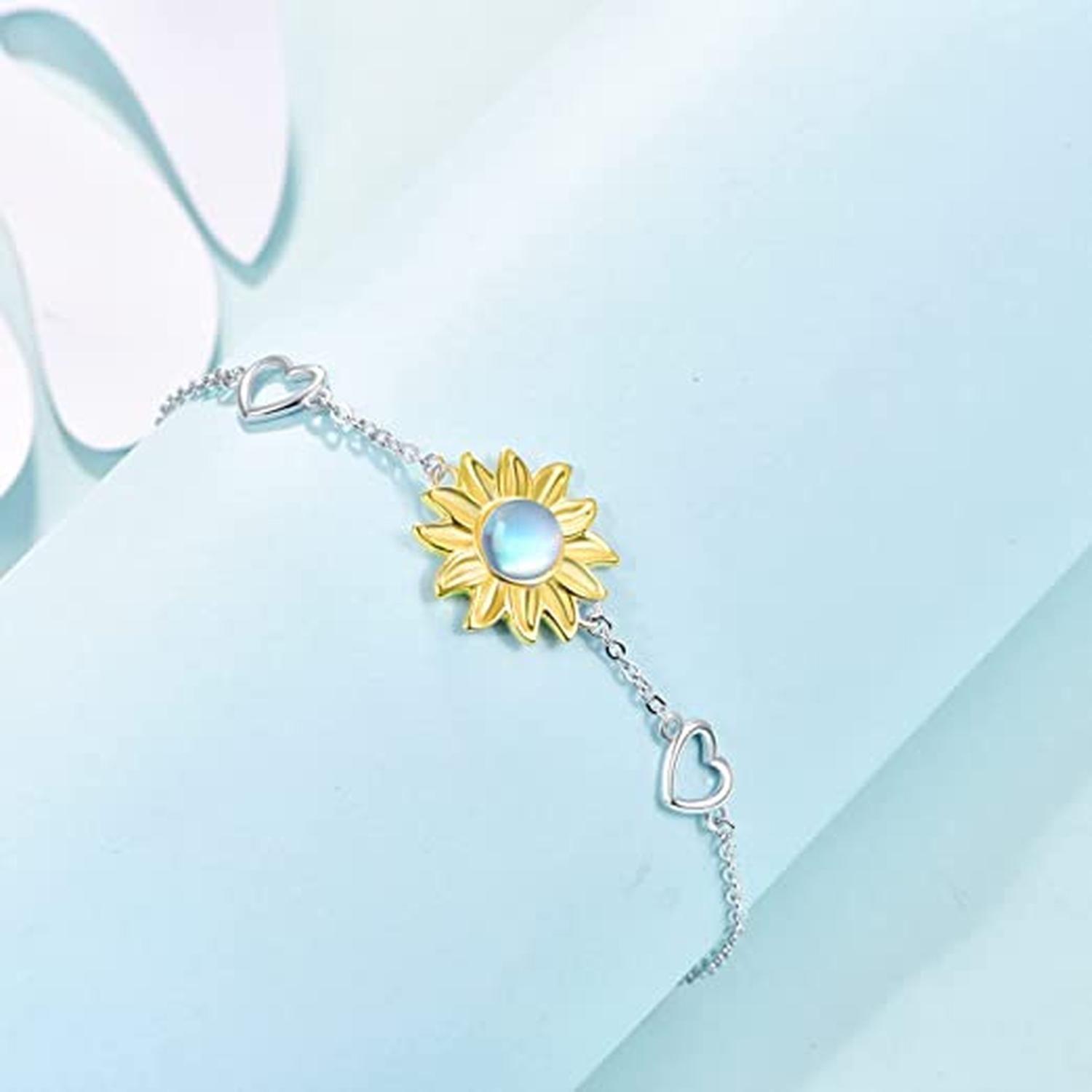 Pulsera Brazalete Plata Fina 925 Flor De Girasol Opalo Mujer-3